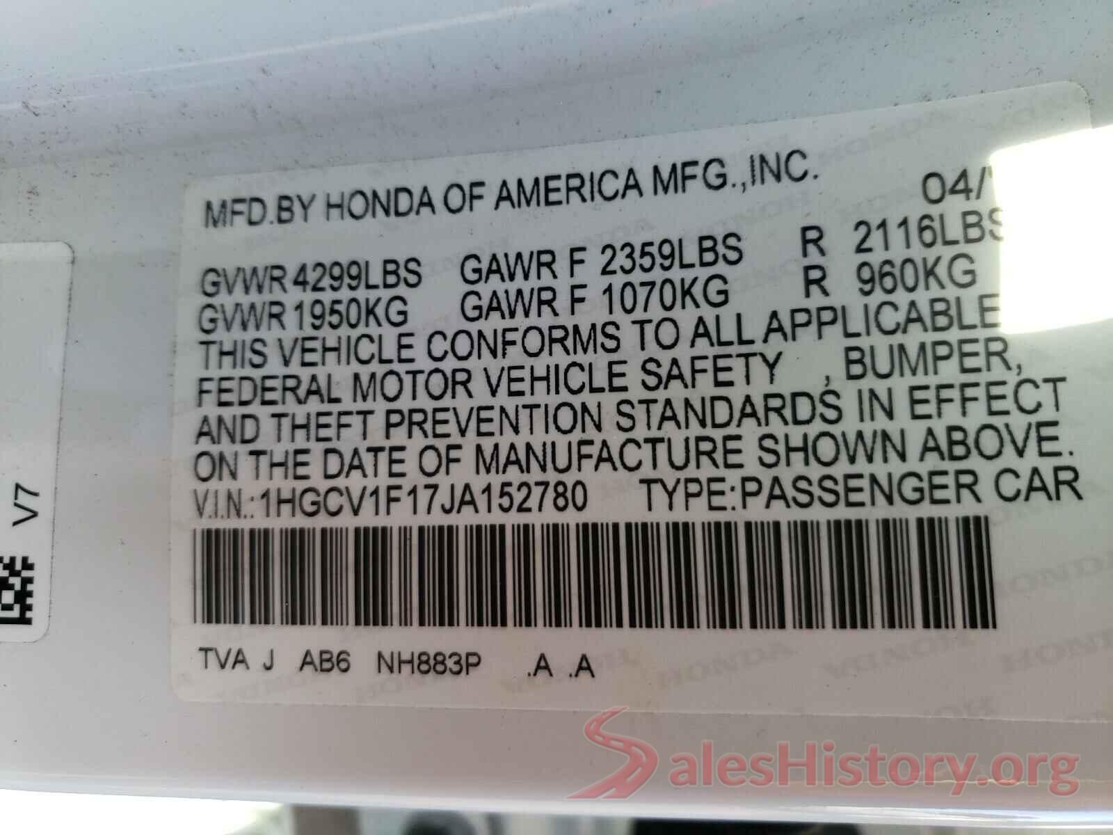 1HGCV1F17JA152780 2018 HONDA ACCORD