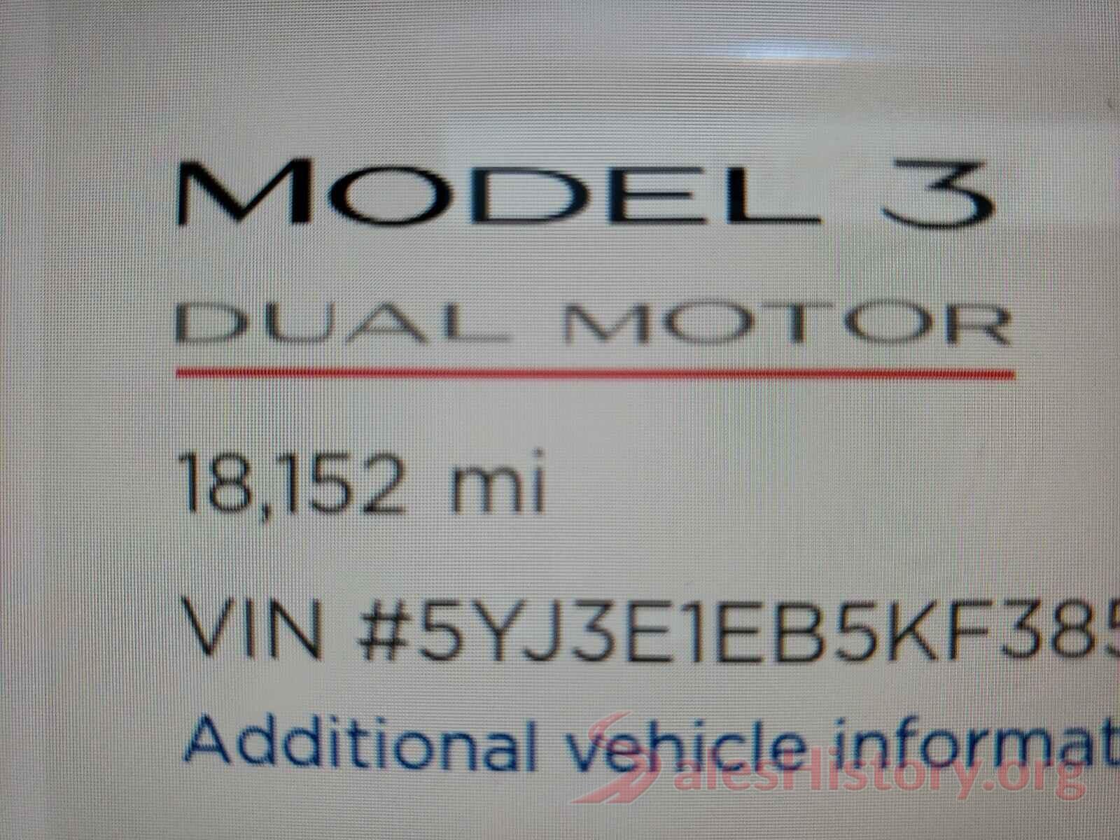 5YJ3E1EB5KF385588 2019 TESLA MODEL 3