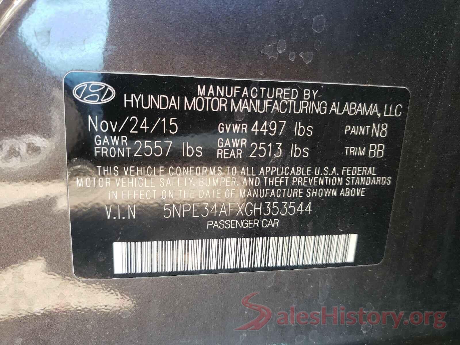 5NPE34AFXGH353544 2016 HYUNDAI SONATA