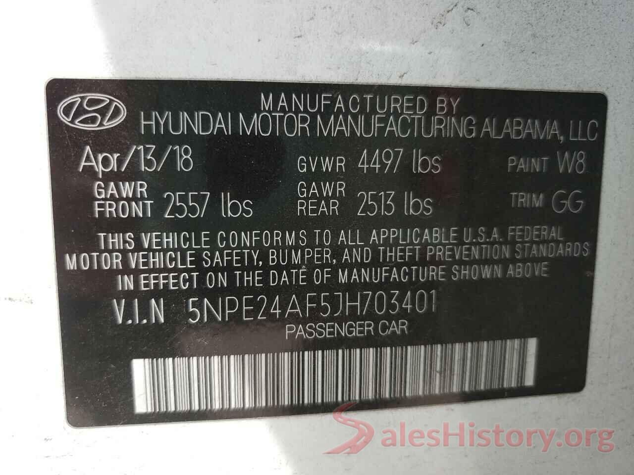 5NPE24AF5JH703401 2018 HYUNDAI SONATA