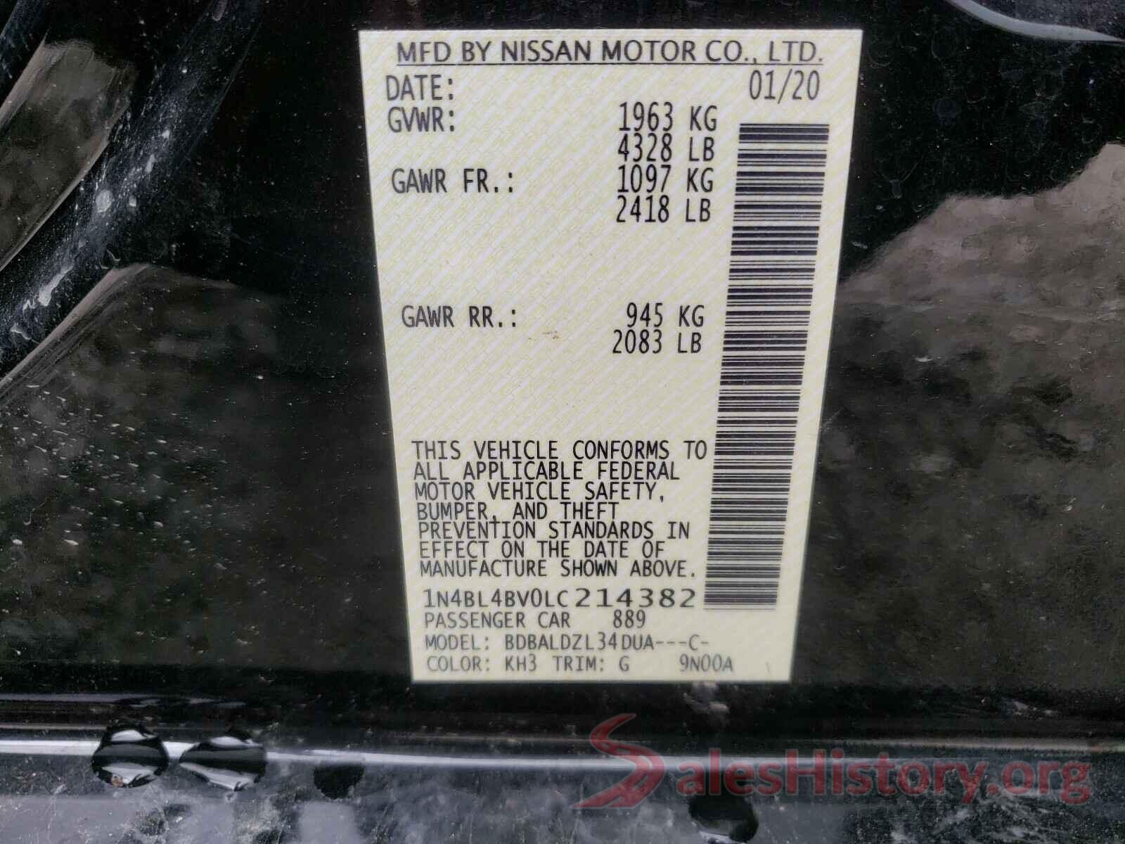 1N4BL4BV0LC214382 2020 NISSAN ALTIMA