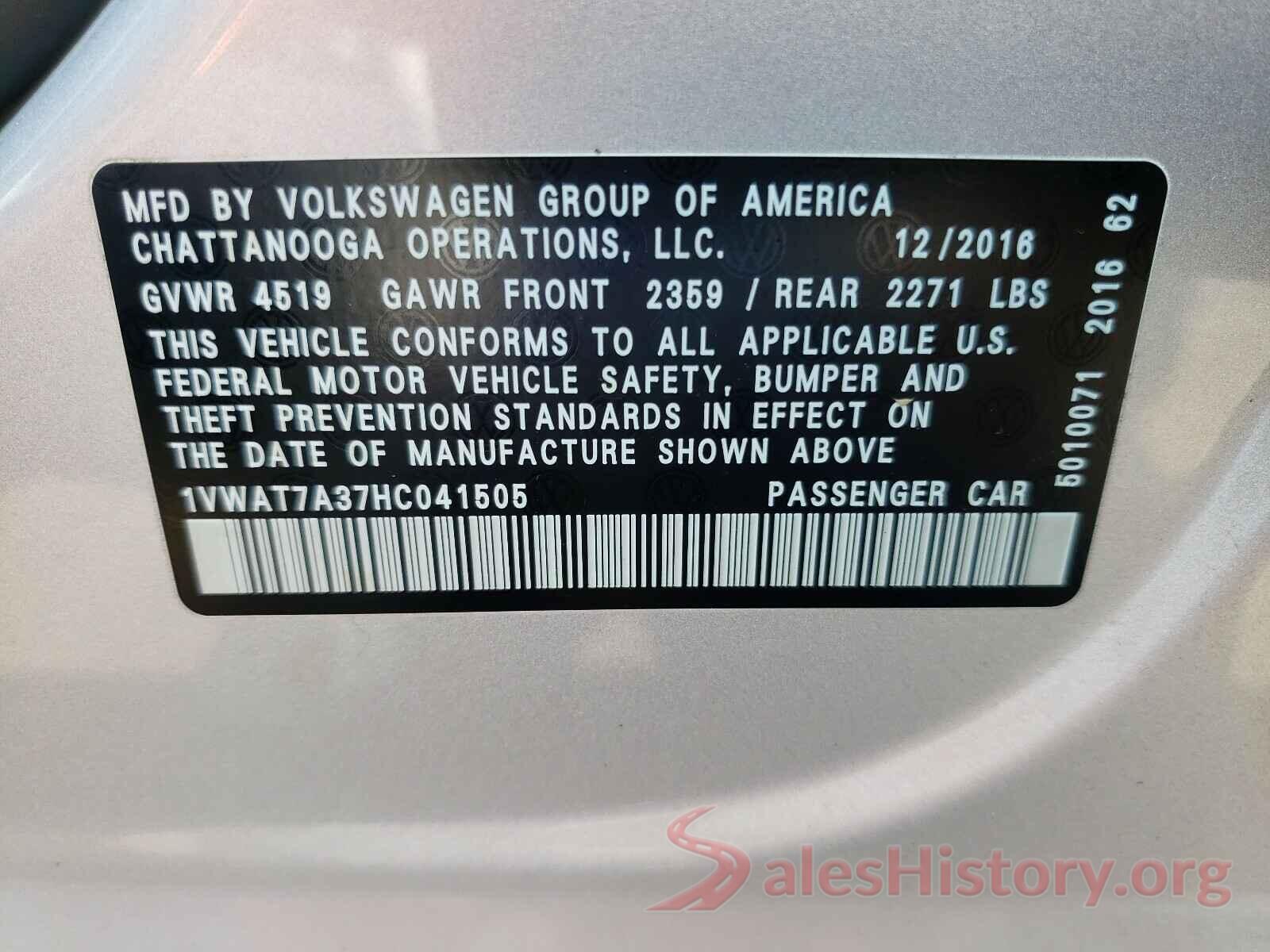 1VWAT7A37HC041505 2017 VOLKSWAGEN PASSAT