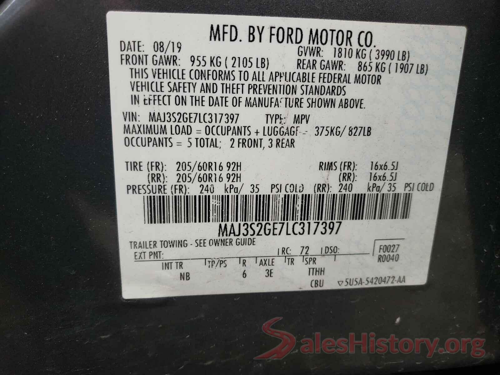 MAJ3S2GE7LC317397 2020 FORD ALL OTHER