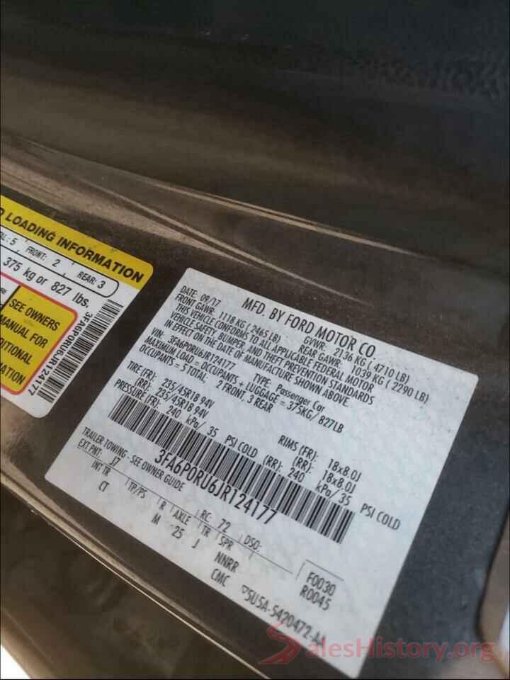 3FA6P0RU6JR124177 2018 FORD FUSION