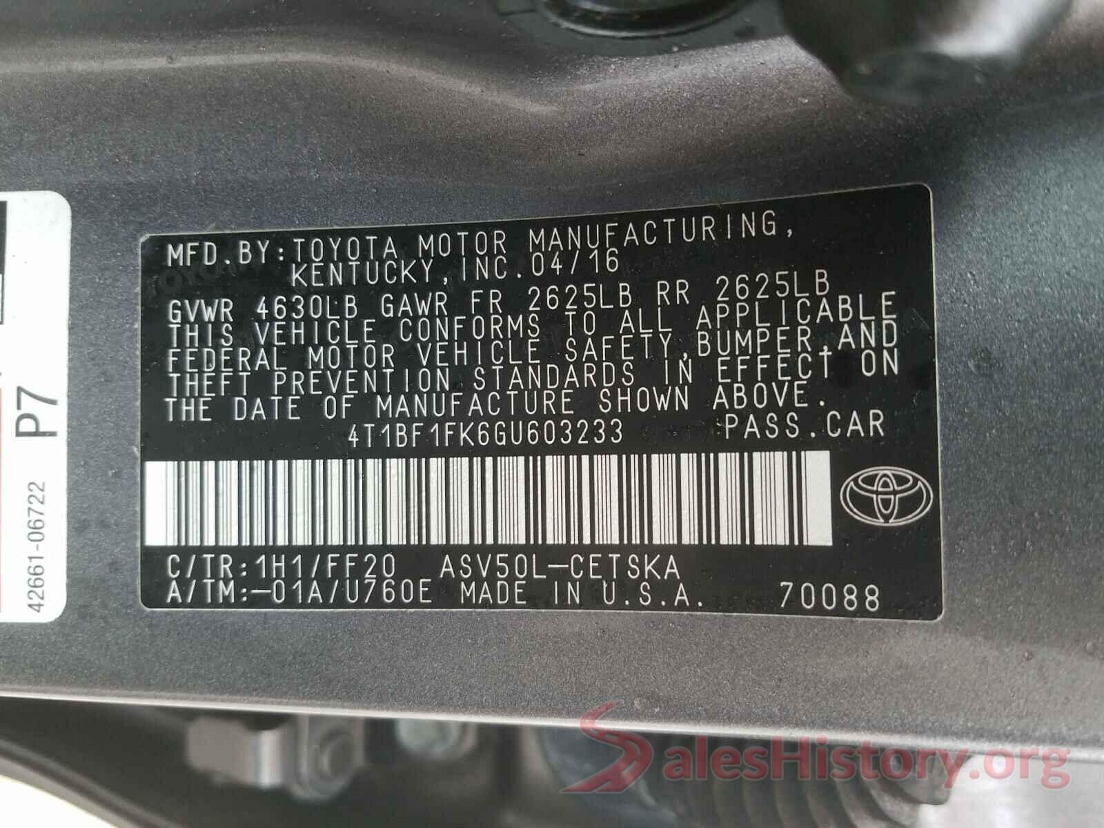 4T1BF1FK6GU603233 2016 TOYOTA CAMRY