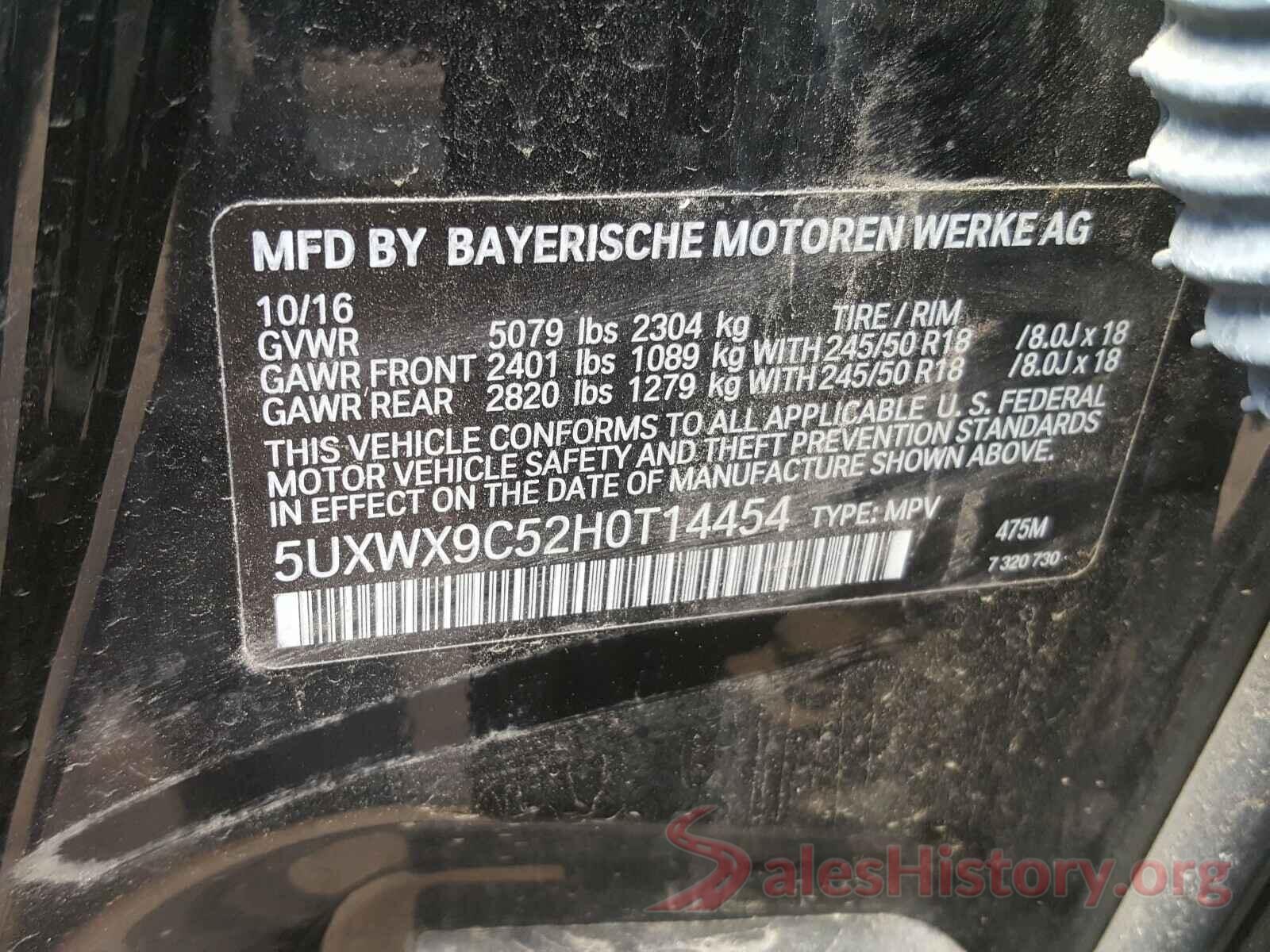 5UXWX9C52H0T14454 2017 BMW X3