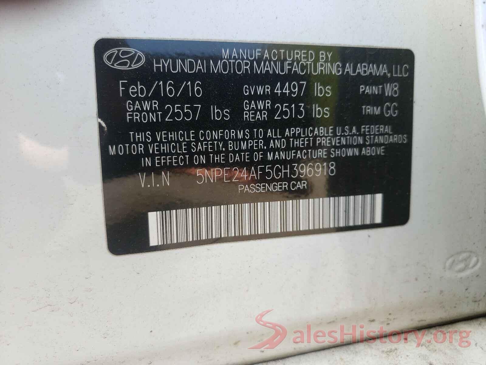 5NPE24AF5GH396918 2016 HYUNDAI SONATA