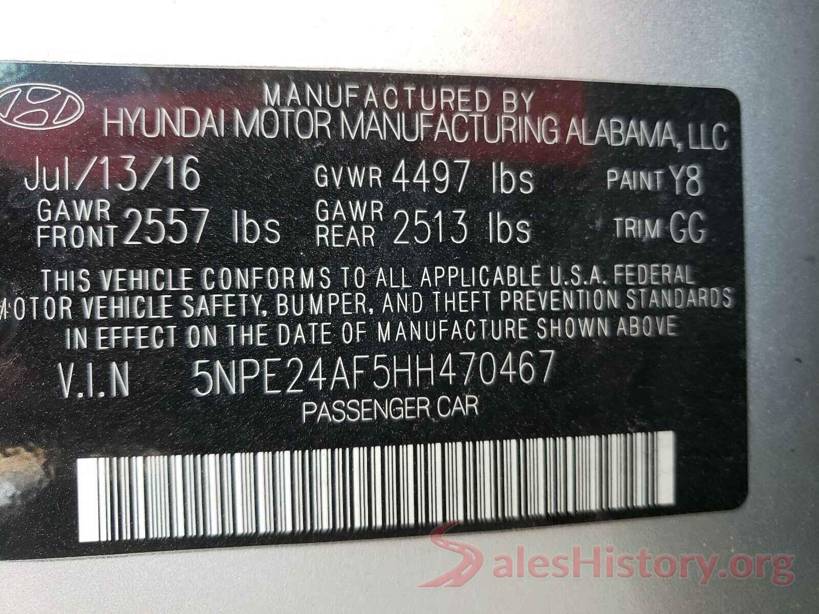 5NPE24AF5HH470467 2017 HYUNDAI SONATA