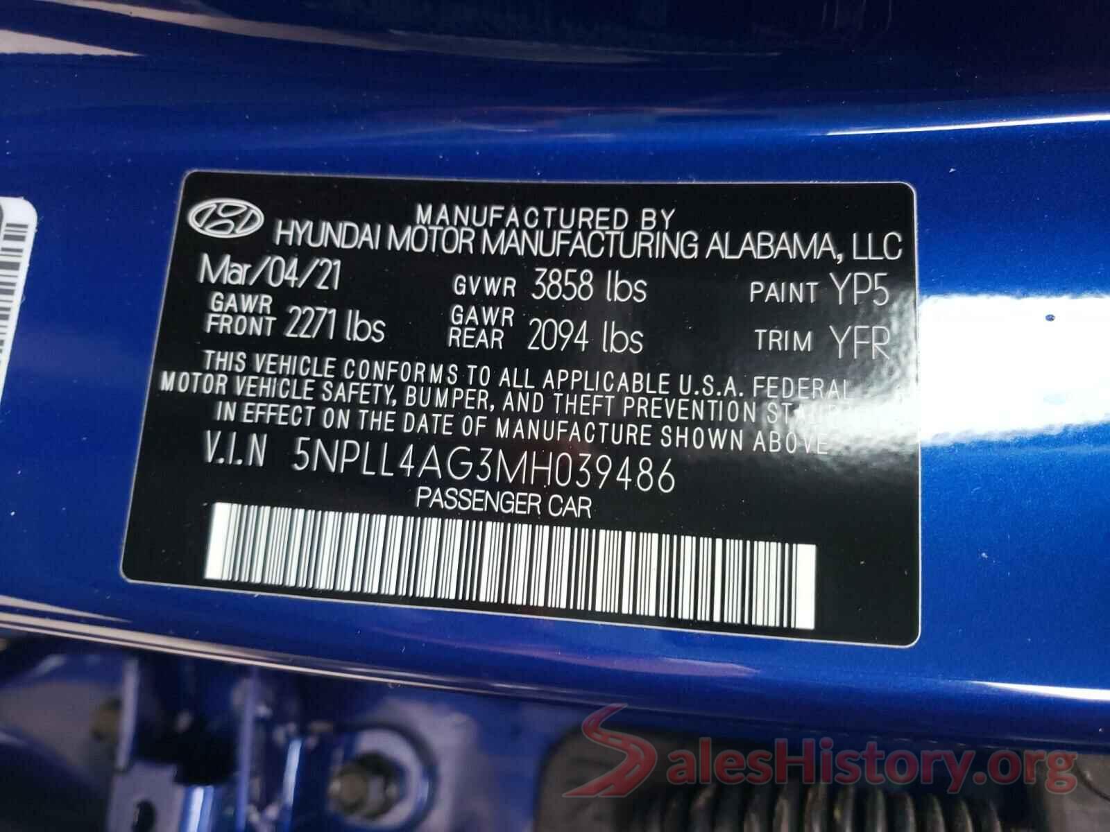 5NPLL4AG3MH039486 2021 HYUNDAI ELANTRA