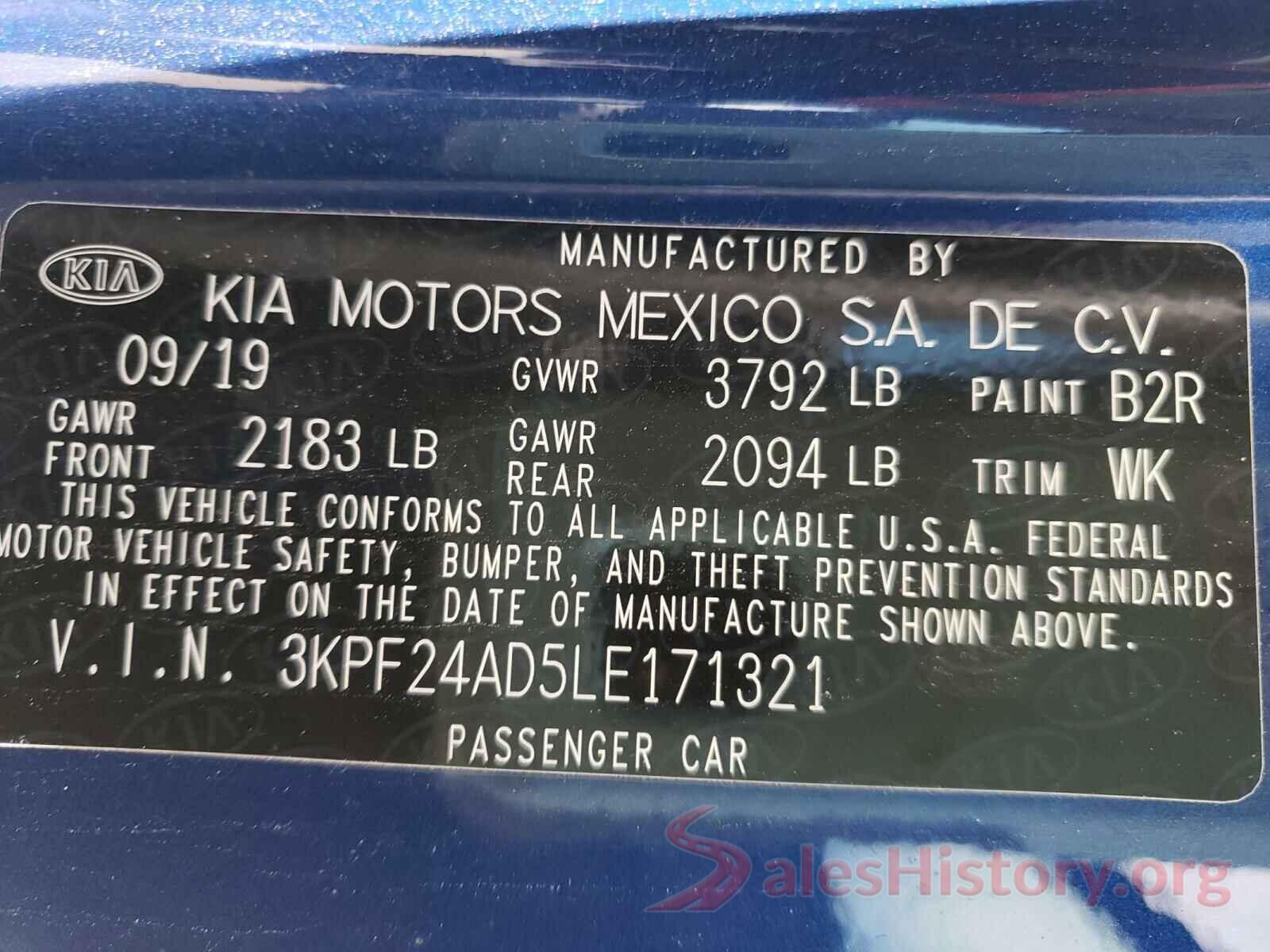 3KPF24AD5LE171321 2020 KIA FORTE