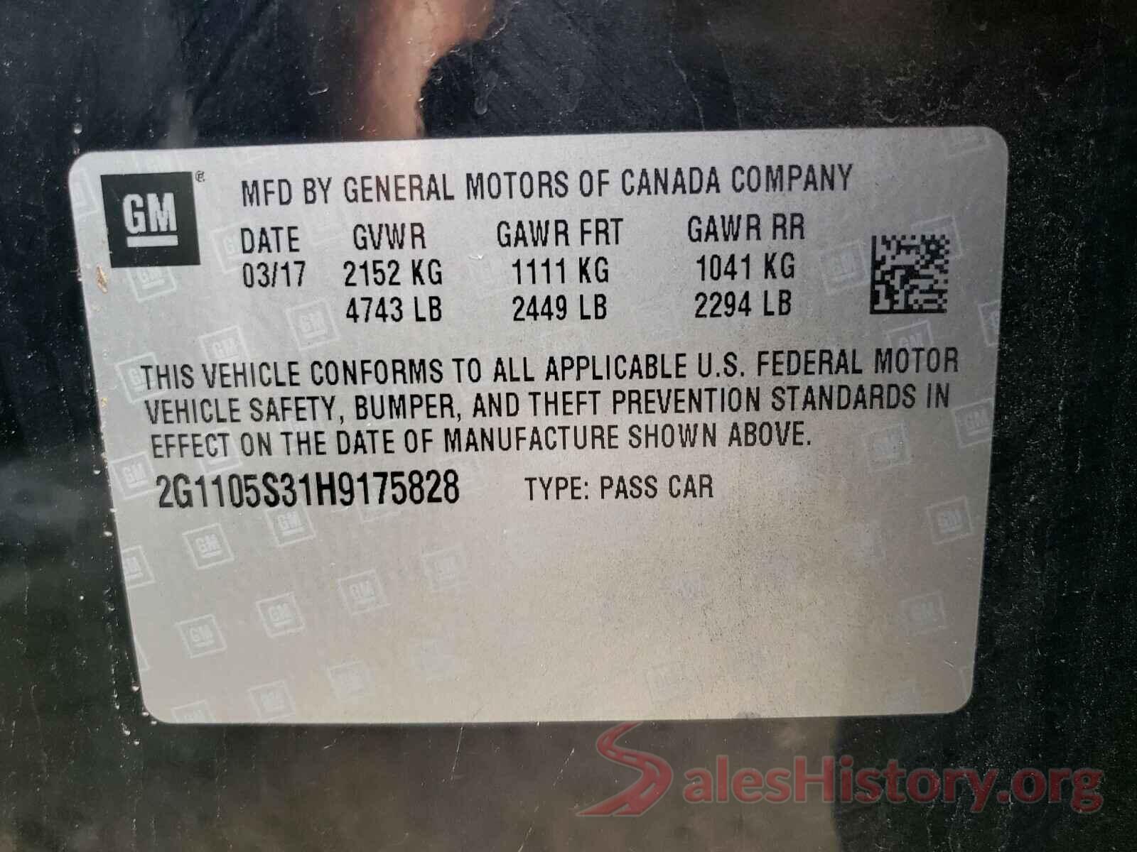 2G1105S31H9175828 2017 CHEVROLET IMPALA