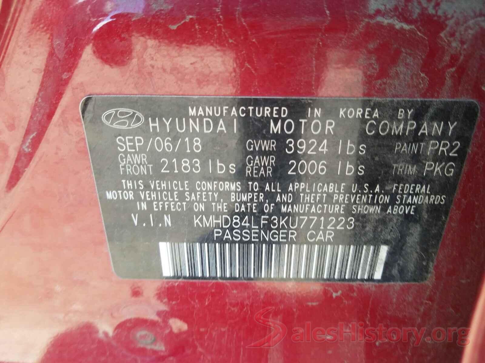 KMHD84LF3KU771223 2019 HYUNDAI ELANTRA