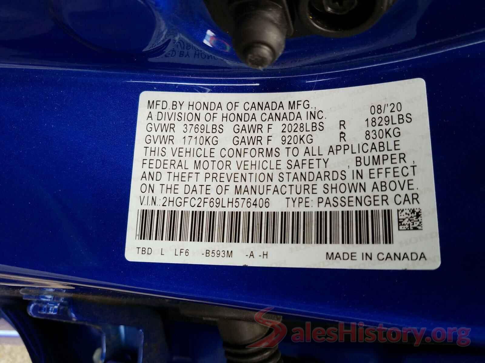 2HGFC2F69LH576406 2020 HONDA CIVIC