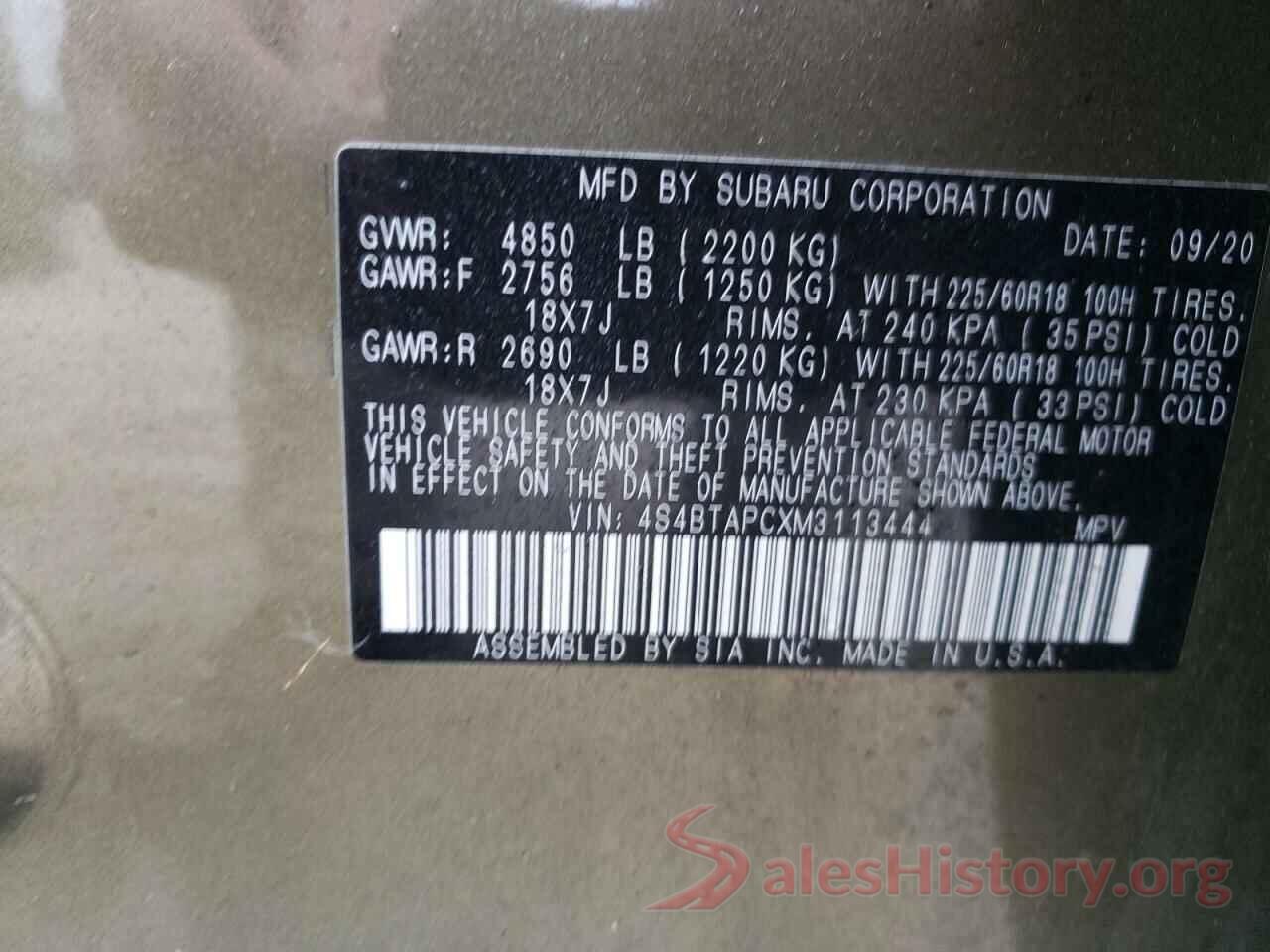 4S4BTAPCXM3113444 2021 SUBARU OUTBACK