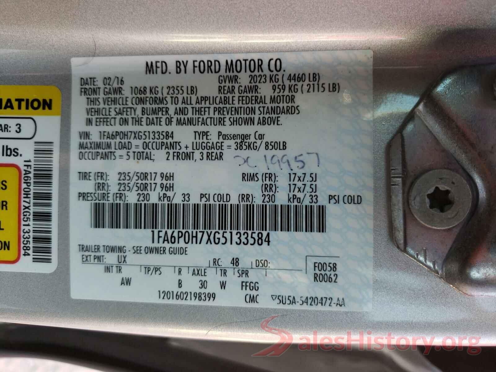 1FA6P0H7XG5133584 2016 FORD FUSION