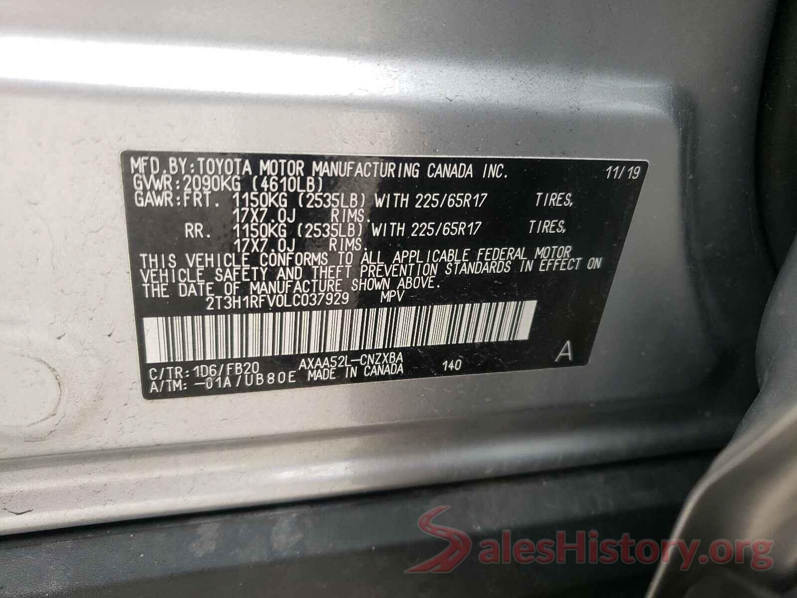 2T3H1RFV0LC037929 2020 TOYOTA RAV4