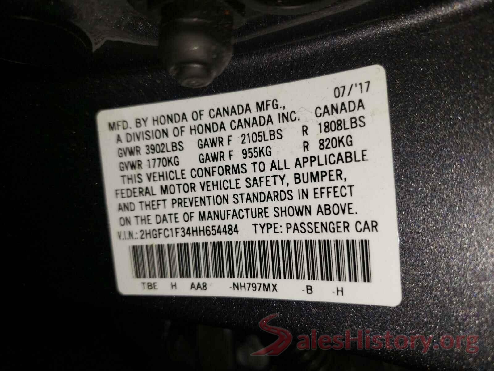 2HGFC1F34HH654484 2017 HONDA CIVIC