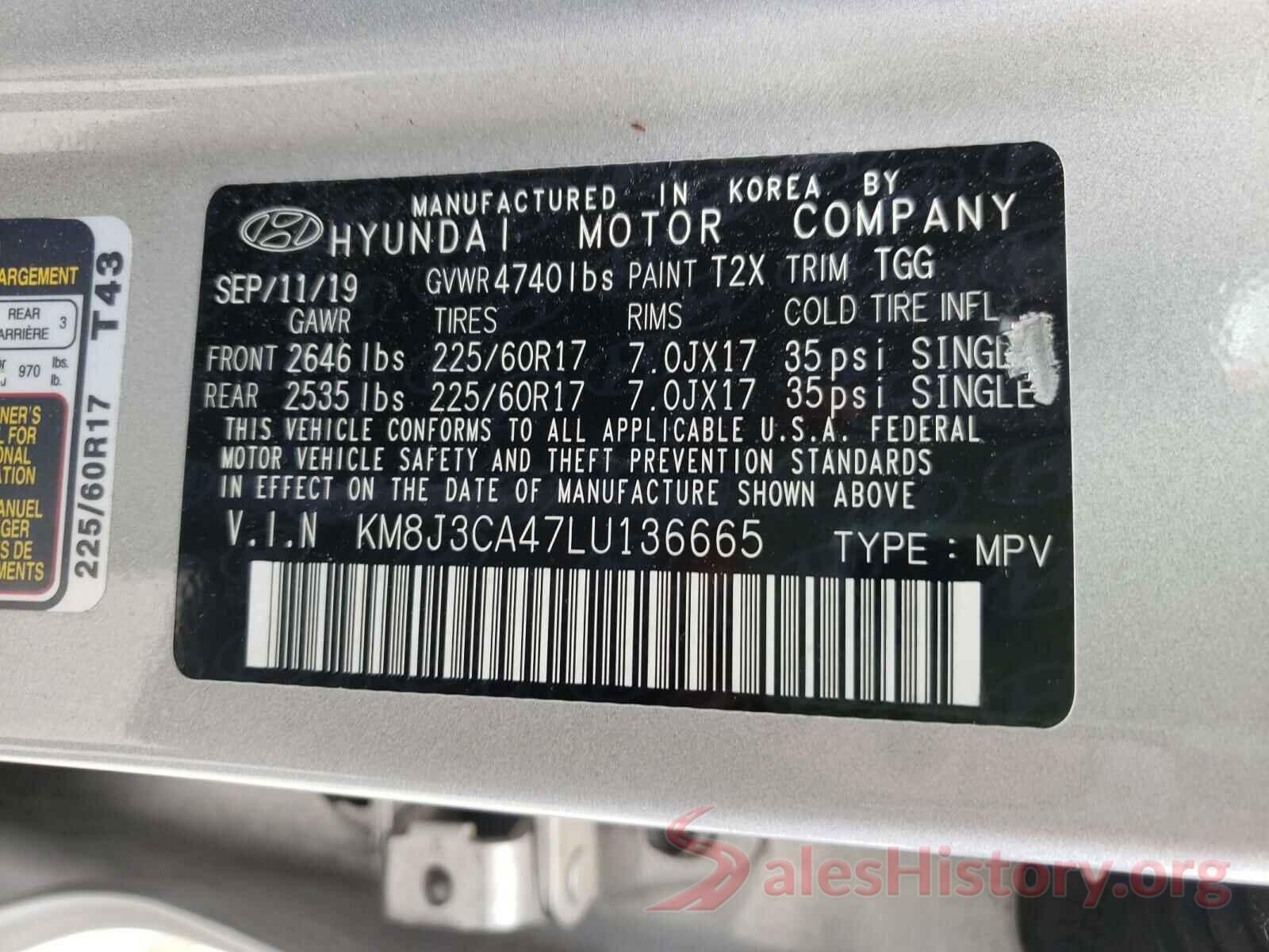 KM8J3CA47LU136665 2020 HYUNDAI TUCSON