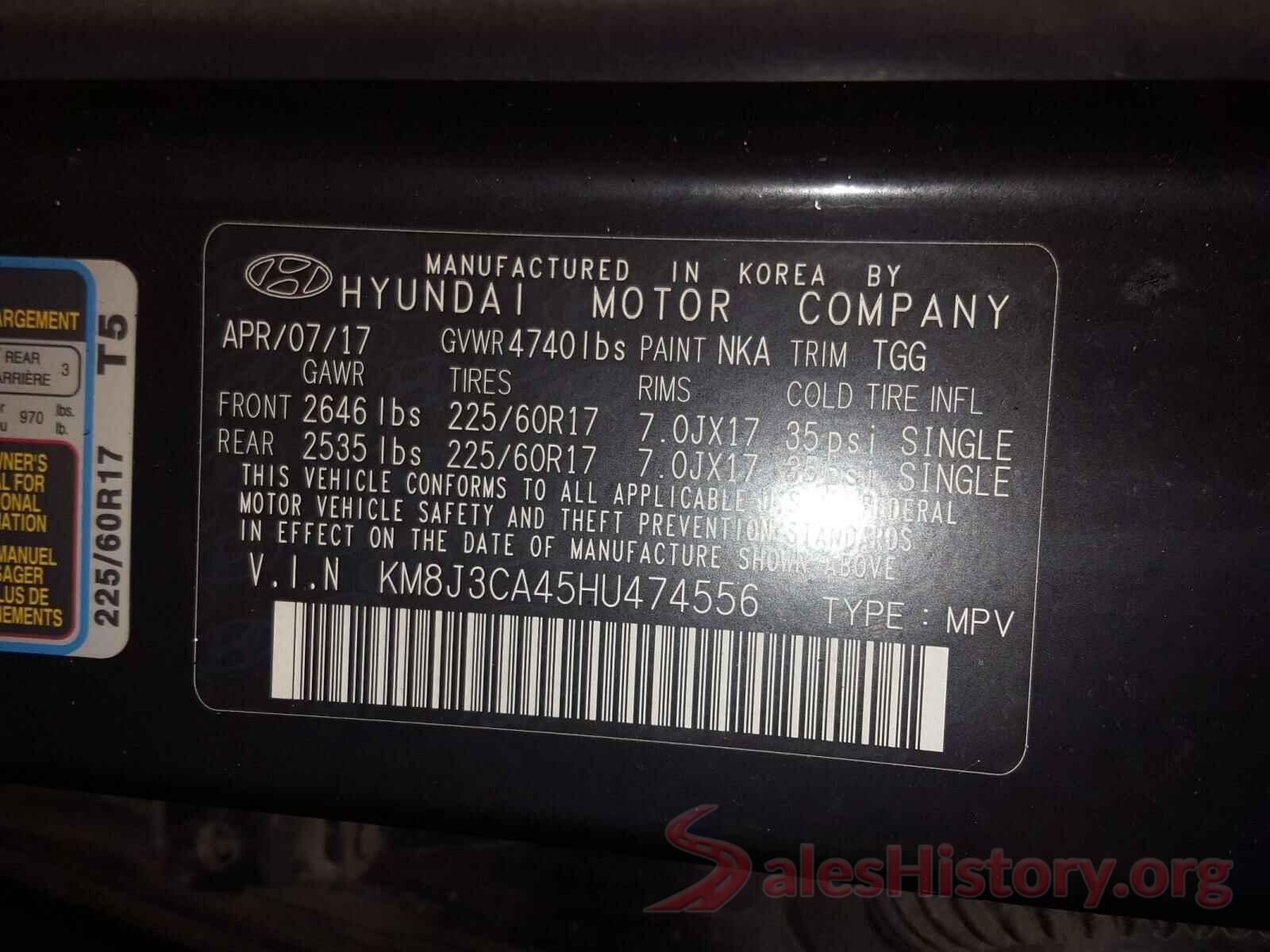 KM8J3CA45HU474556 2017 HYUNDAI TUCSON