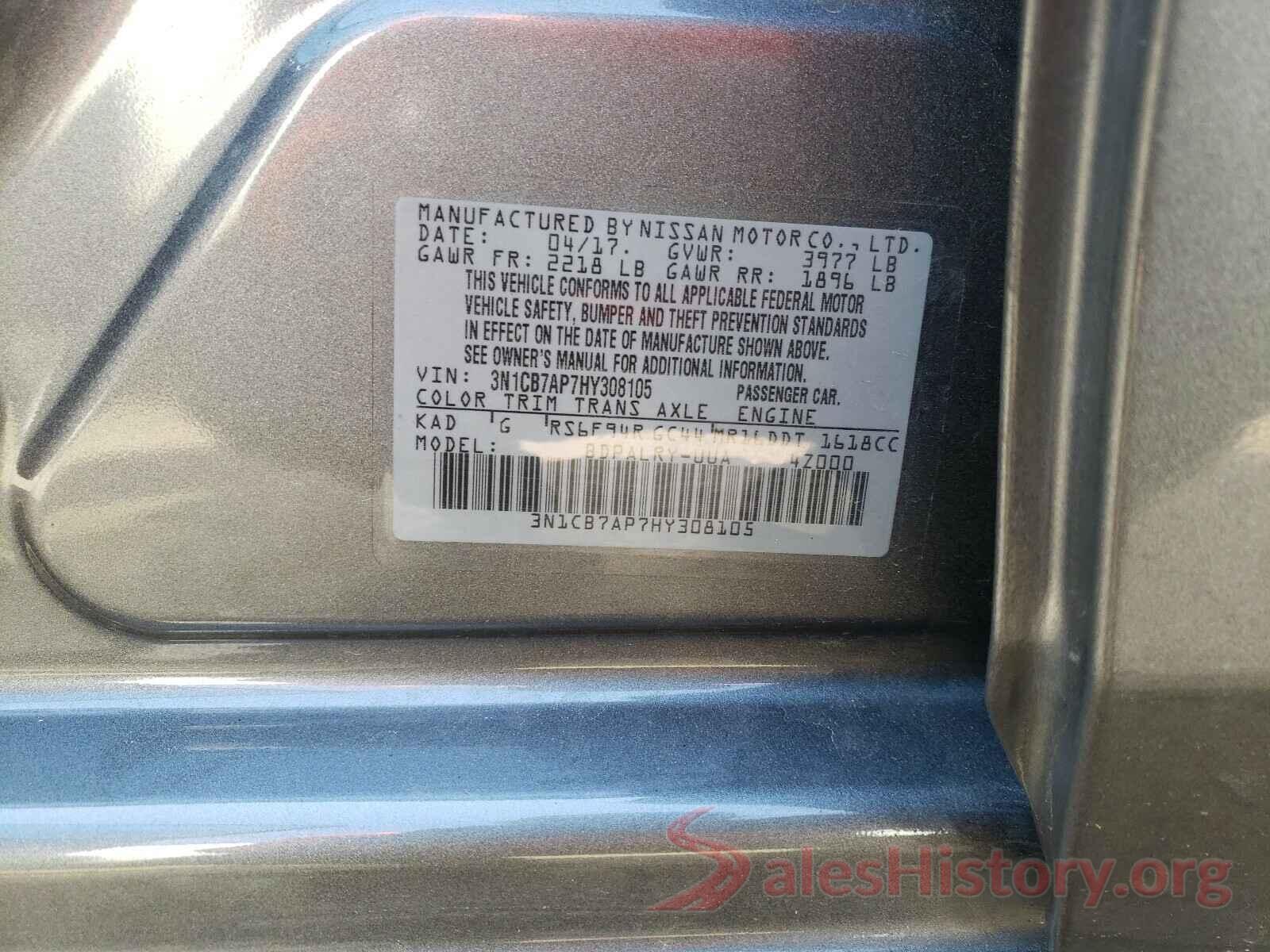 3N1CB7AP7HY308105 2017 NISSAN SENTRA