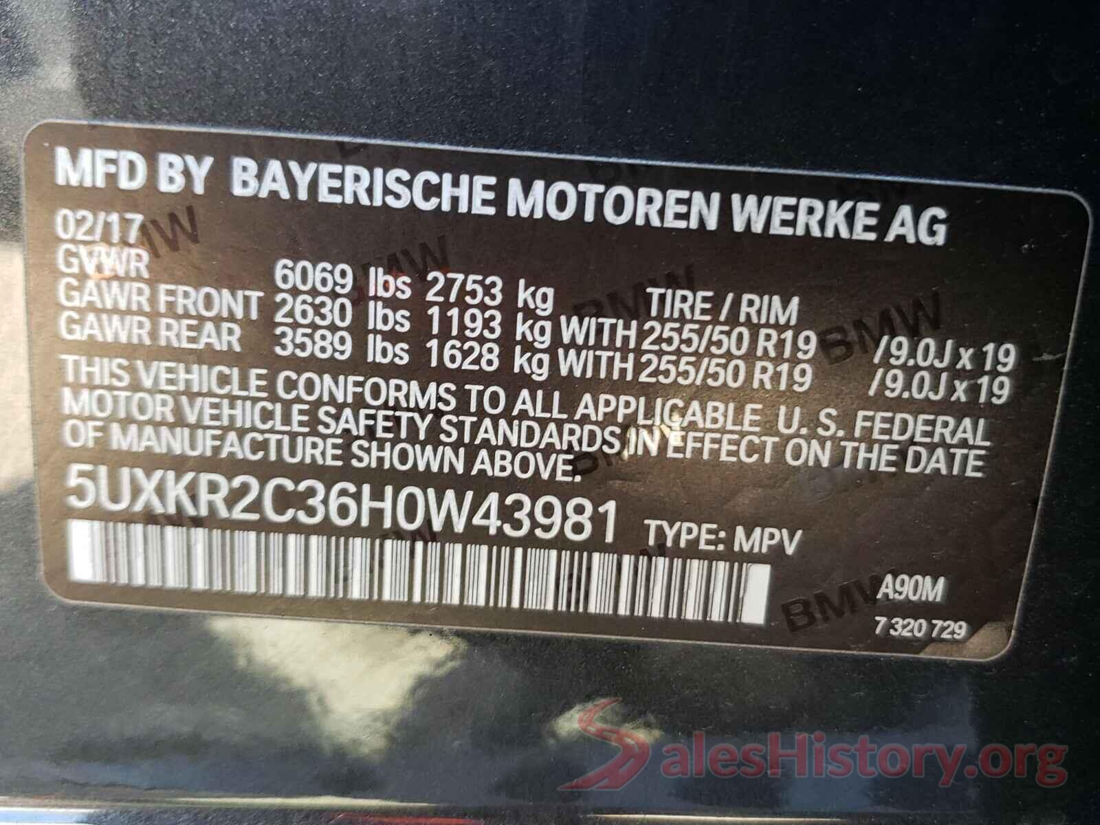 5UXKR2C36H0W43981 2017 BMW X5