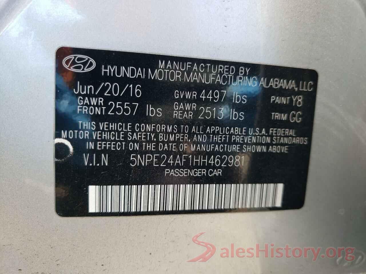 5NPE24AF1HH462981 2017 HYUNDAI SONATA