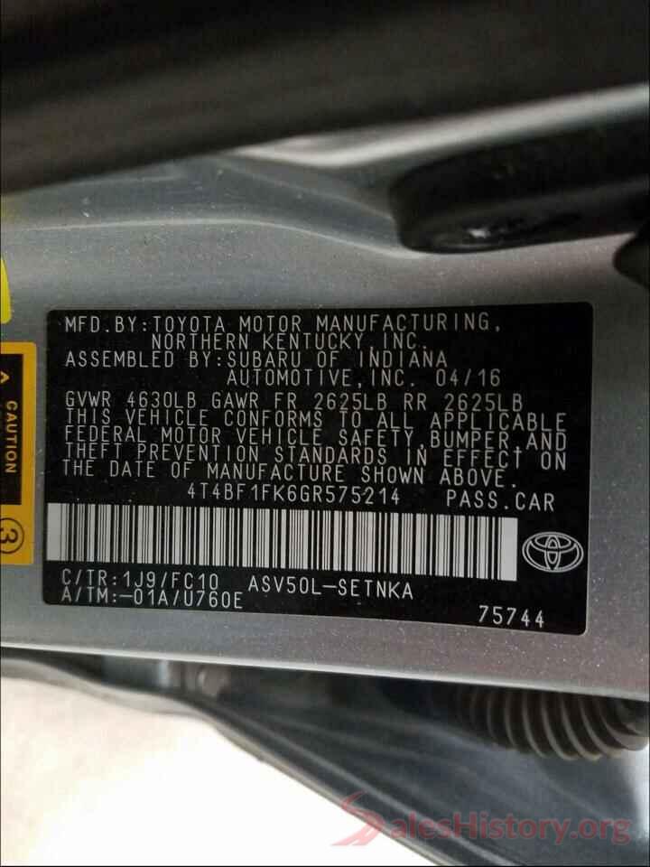 4T4BF1FK6GR575214 2016 TOYOTA CAMRY