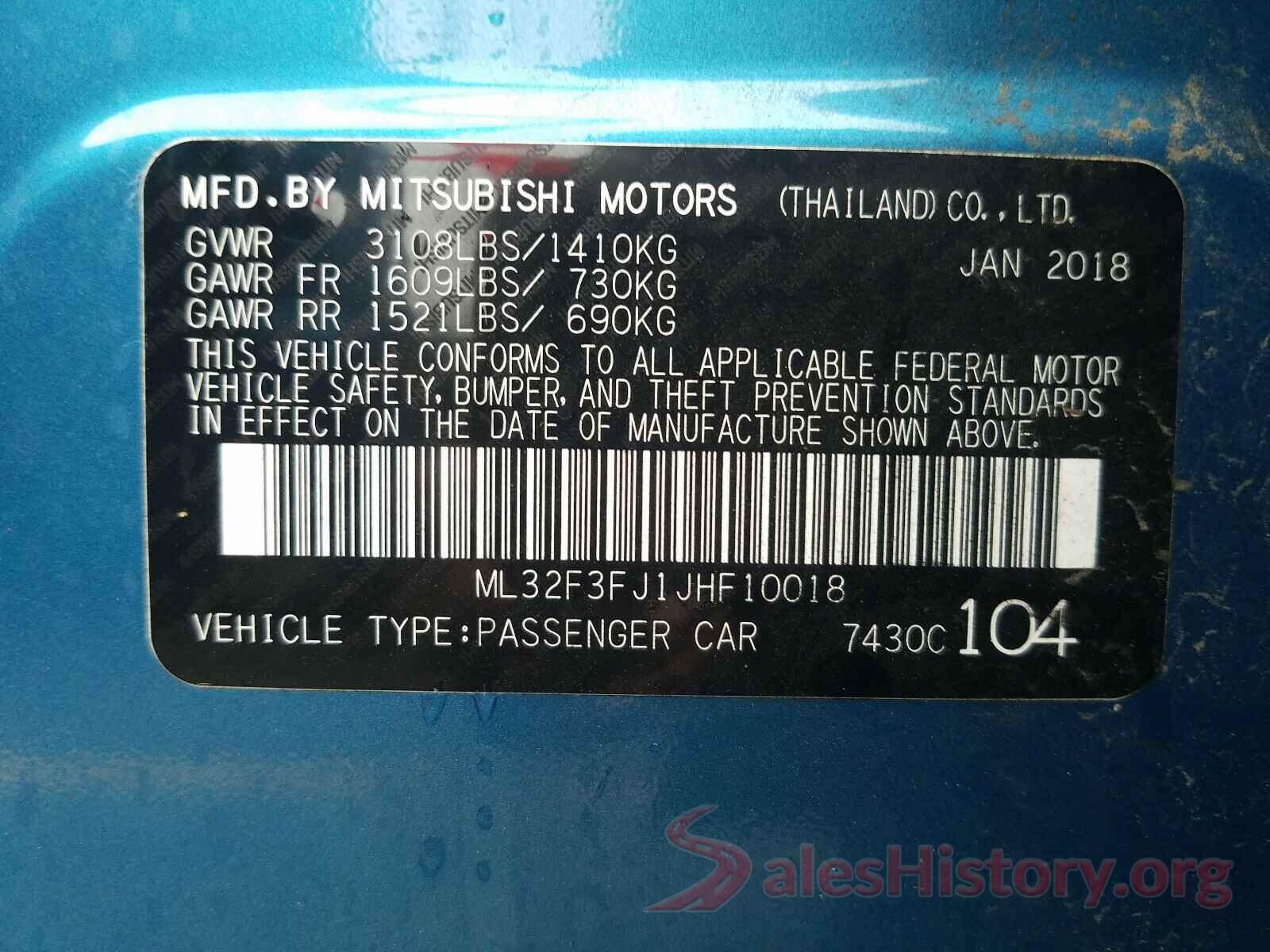 ML32F3FJ1JHF10018 2018 MITSUBISHI MIRAGE