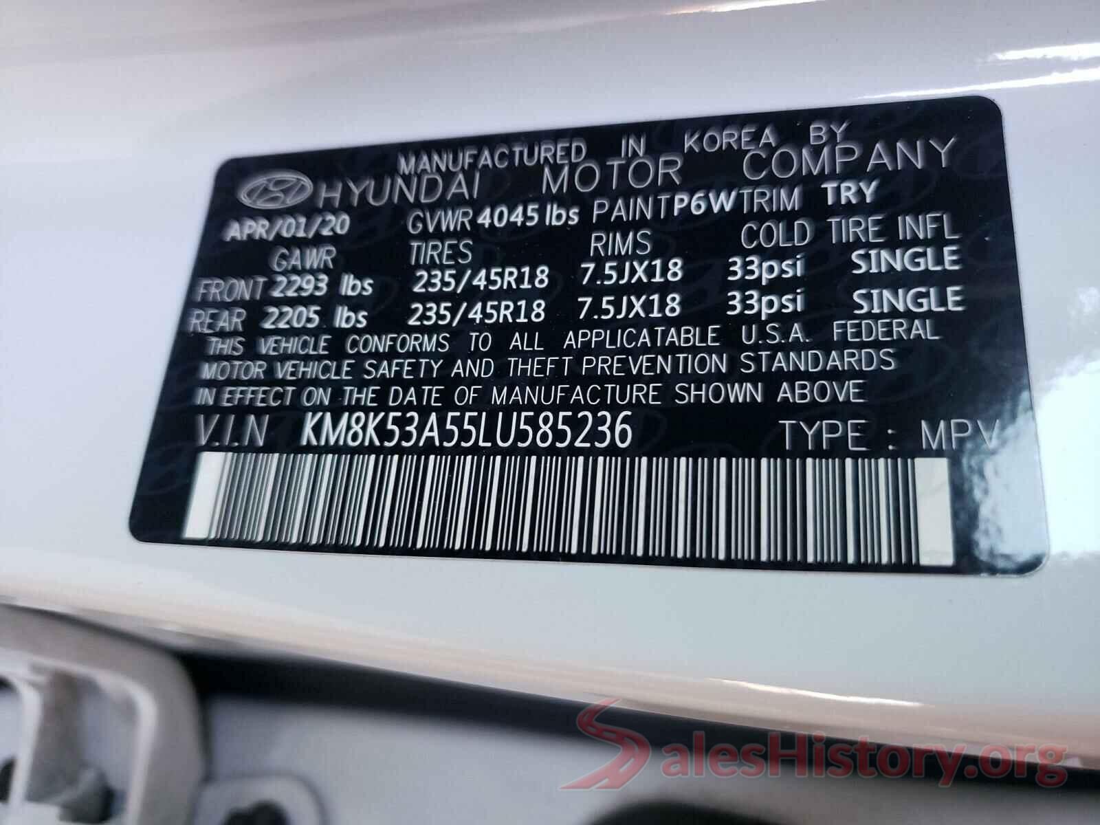 KM8K53A55LU585236 2020 HYUNDAI KONA