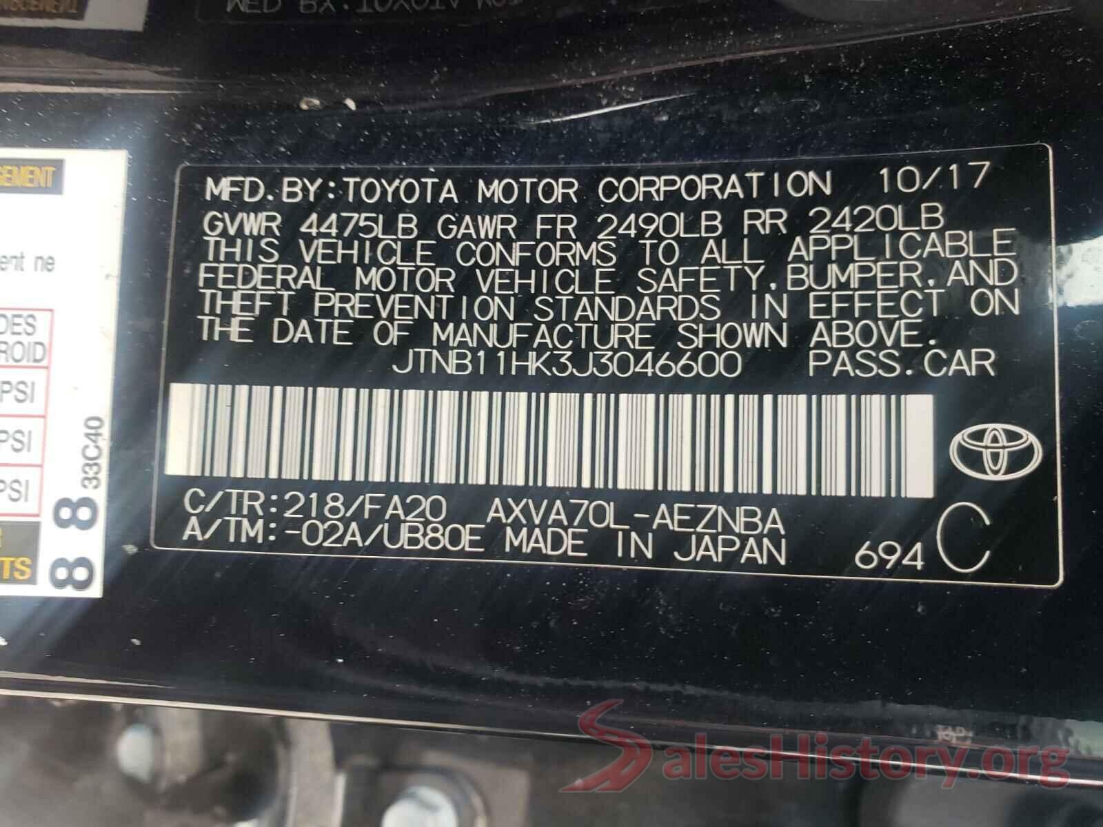 JTNB11HK3J3046600 2018 TOYOTA CAMRY