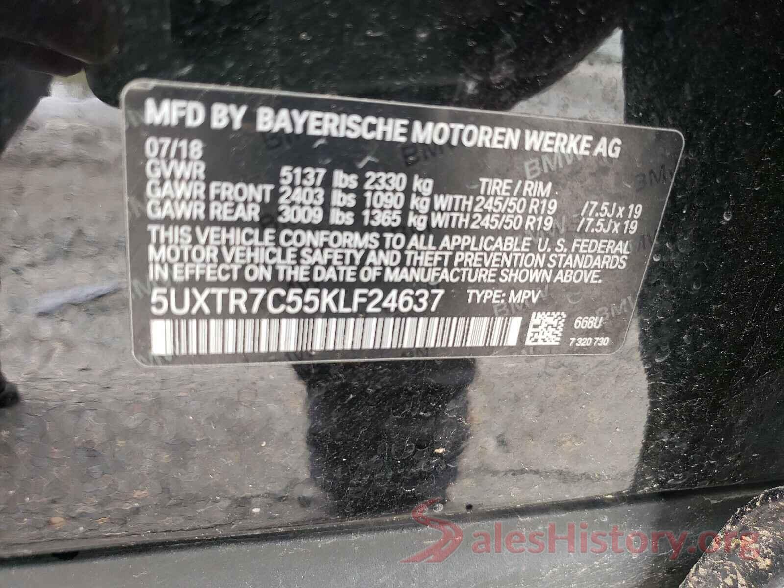 5UXTR7C55KLF24637 2019 BMW X3