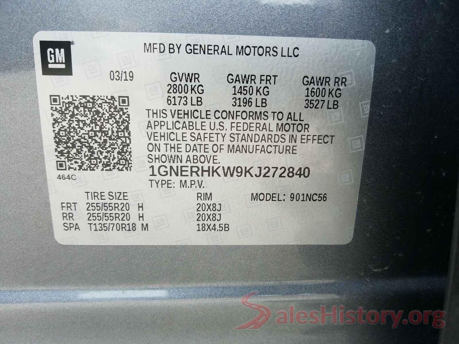 1GNERHKW9KJ272840 2019 CHEVROLET TRAVERSE