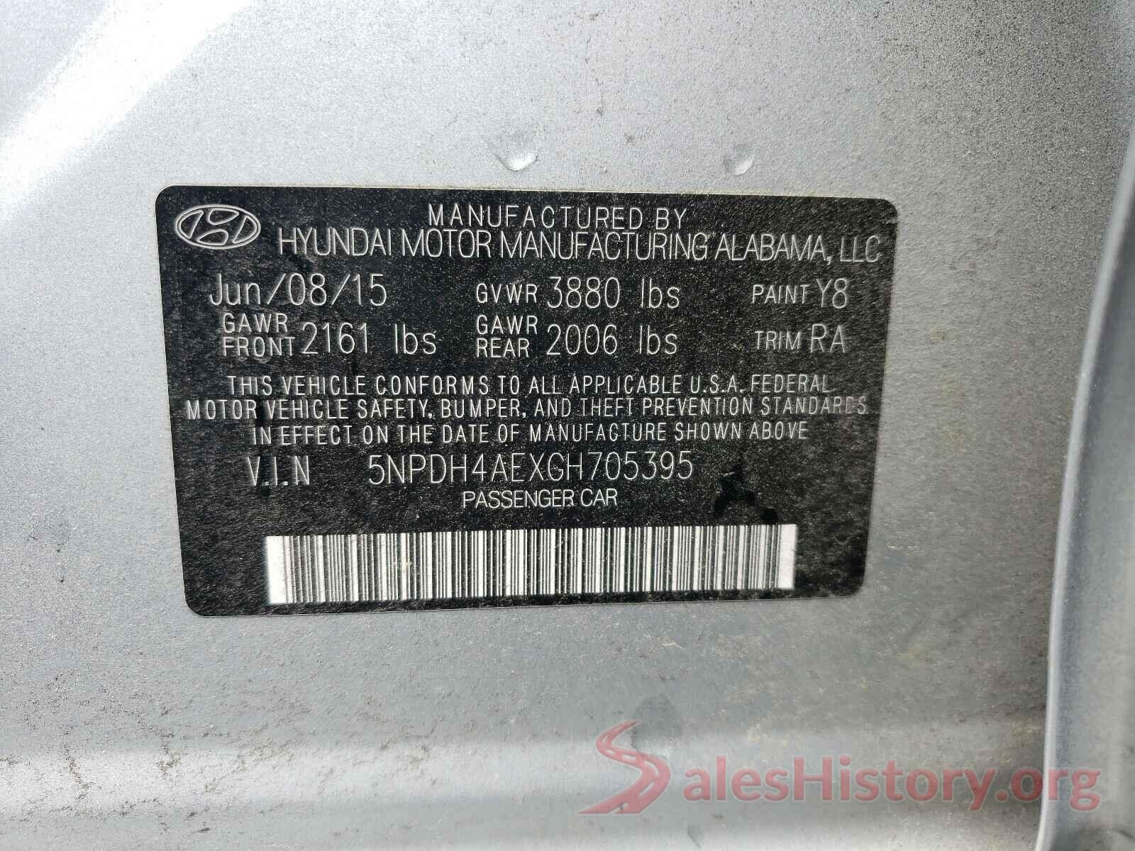 5NPDH4AEXGH705395 2016 HYUNDAI ELANTRA