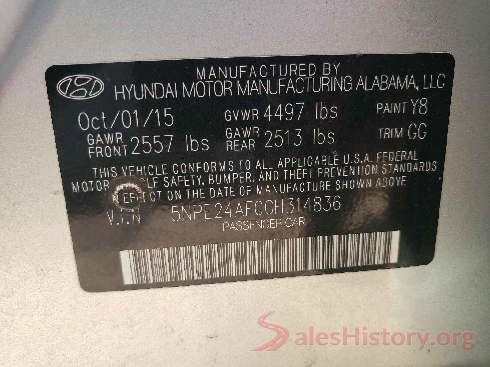 5NPE24AF0GH314836 2016 HYUNDAI SONATA