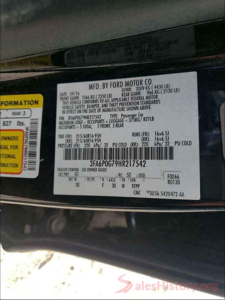 3FA6P0G79HR217542 2017 FORD FUSION