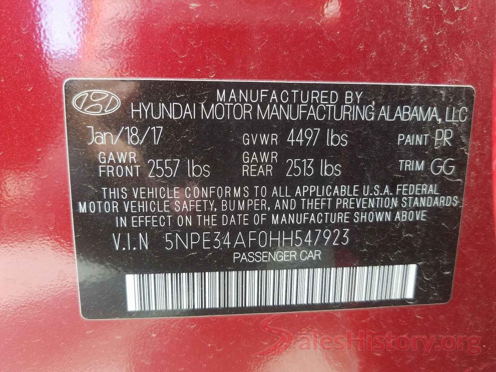 5NPE34AF0HH547923 2017 HYUNDAI SONATA