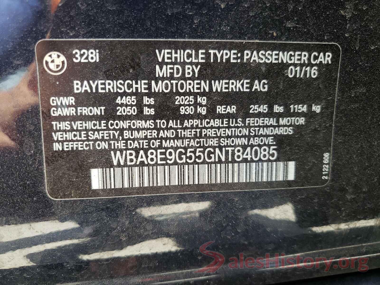 WBA8E9G55GNT84085 2016 BMW 3 SERIES