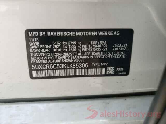 5UXCR6C53KLK85306 2019 BMW X5