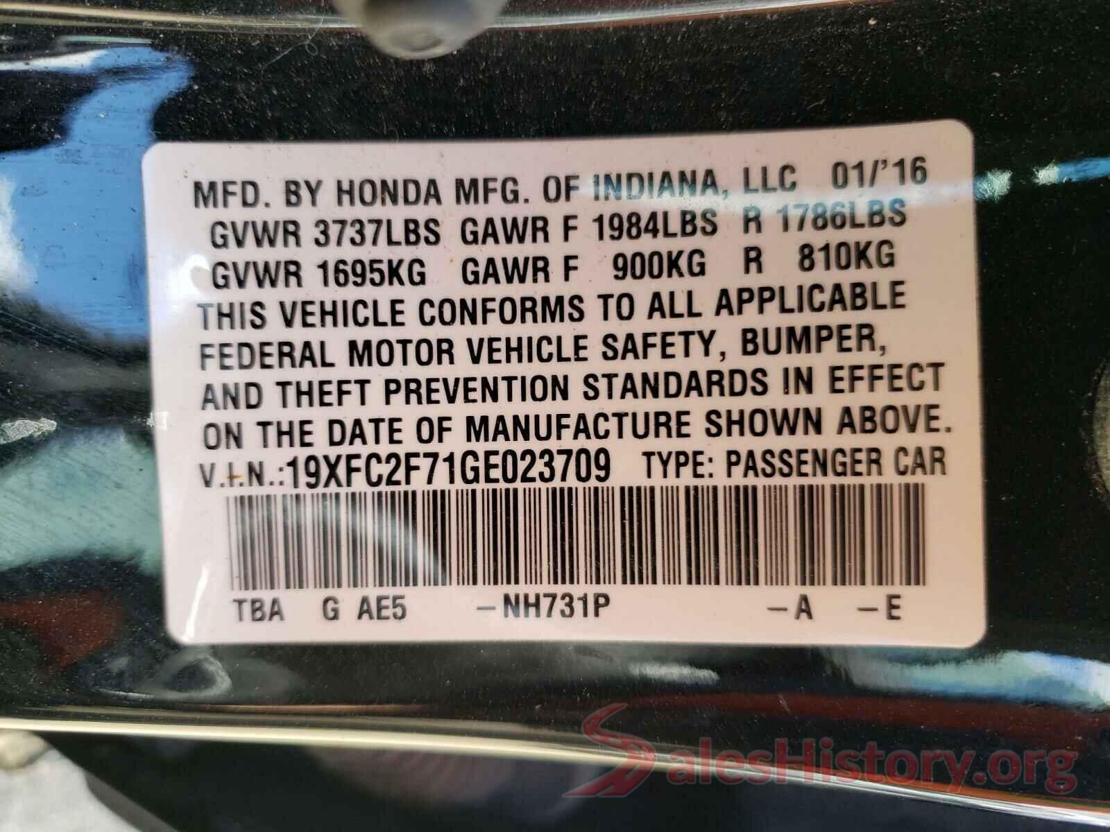 19XFC2F71GE023709 2016 HONDA CIVIC