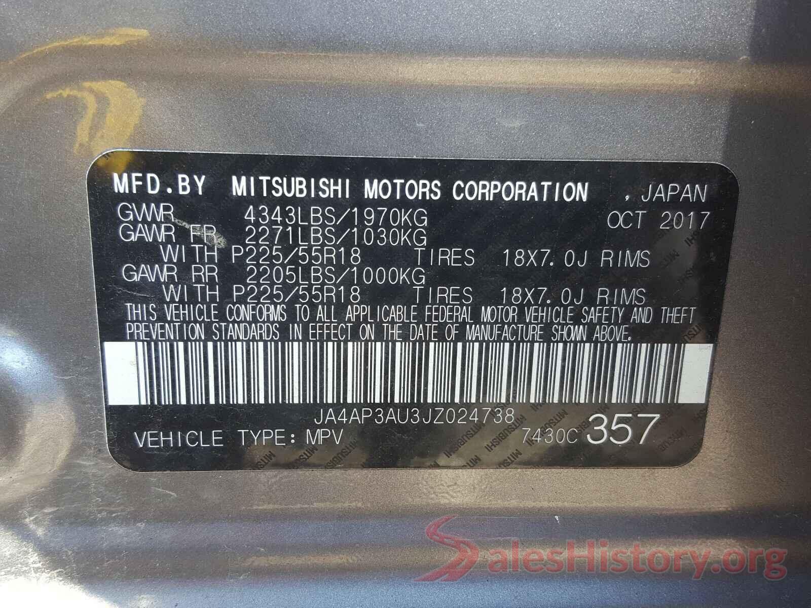 JA4AP3AU3JZ024738 2018 MITSUBISHI OUTLANDER