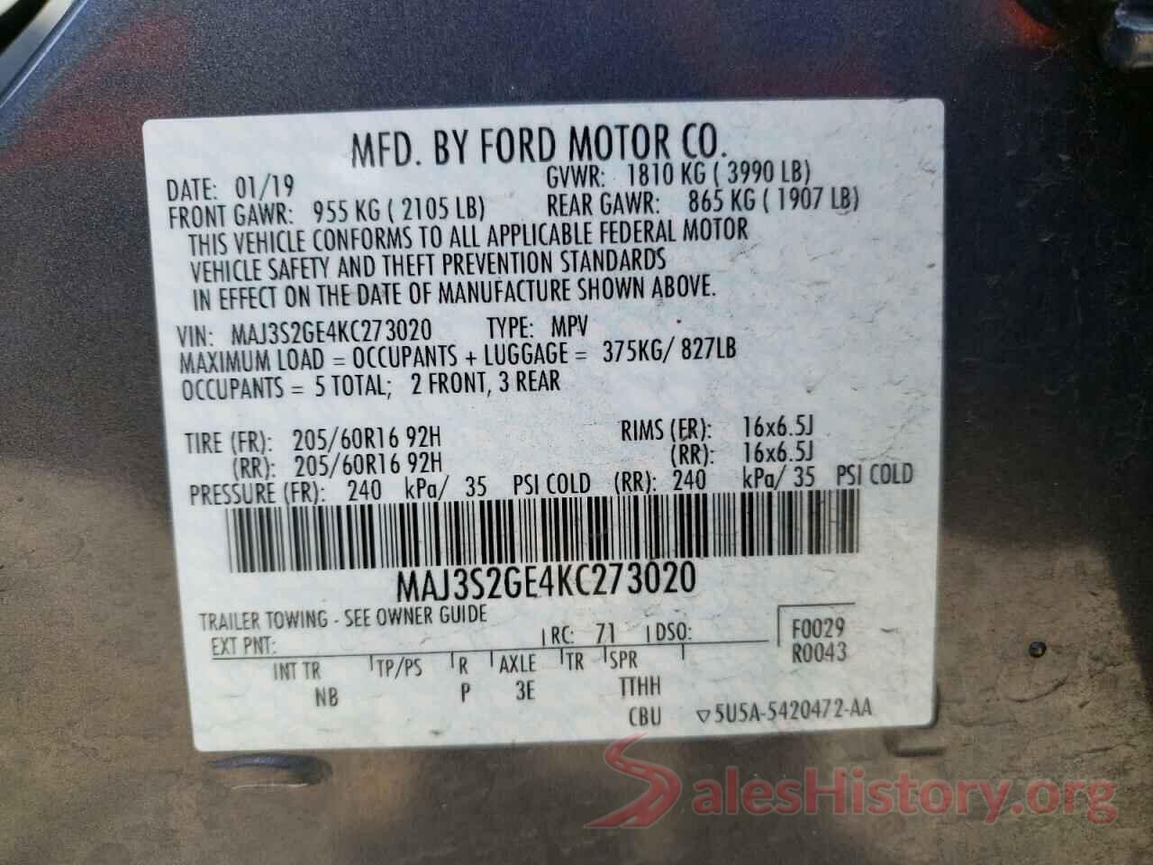 MAJ3S2GE4KC273020 2019 FORD ALL OTHER