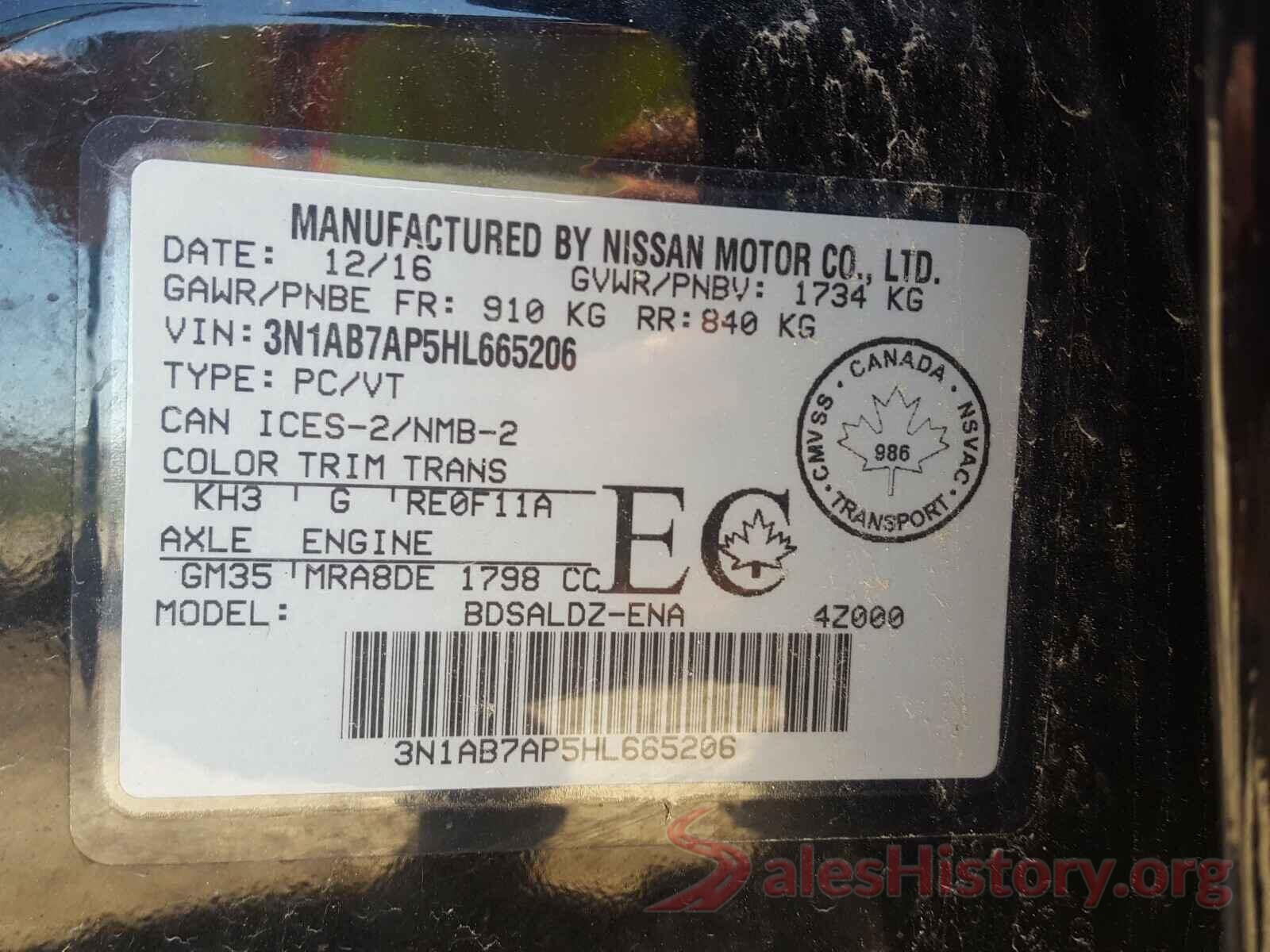 3N1AB7AP5HL665206 2017 NISSAN SENTRA