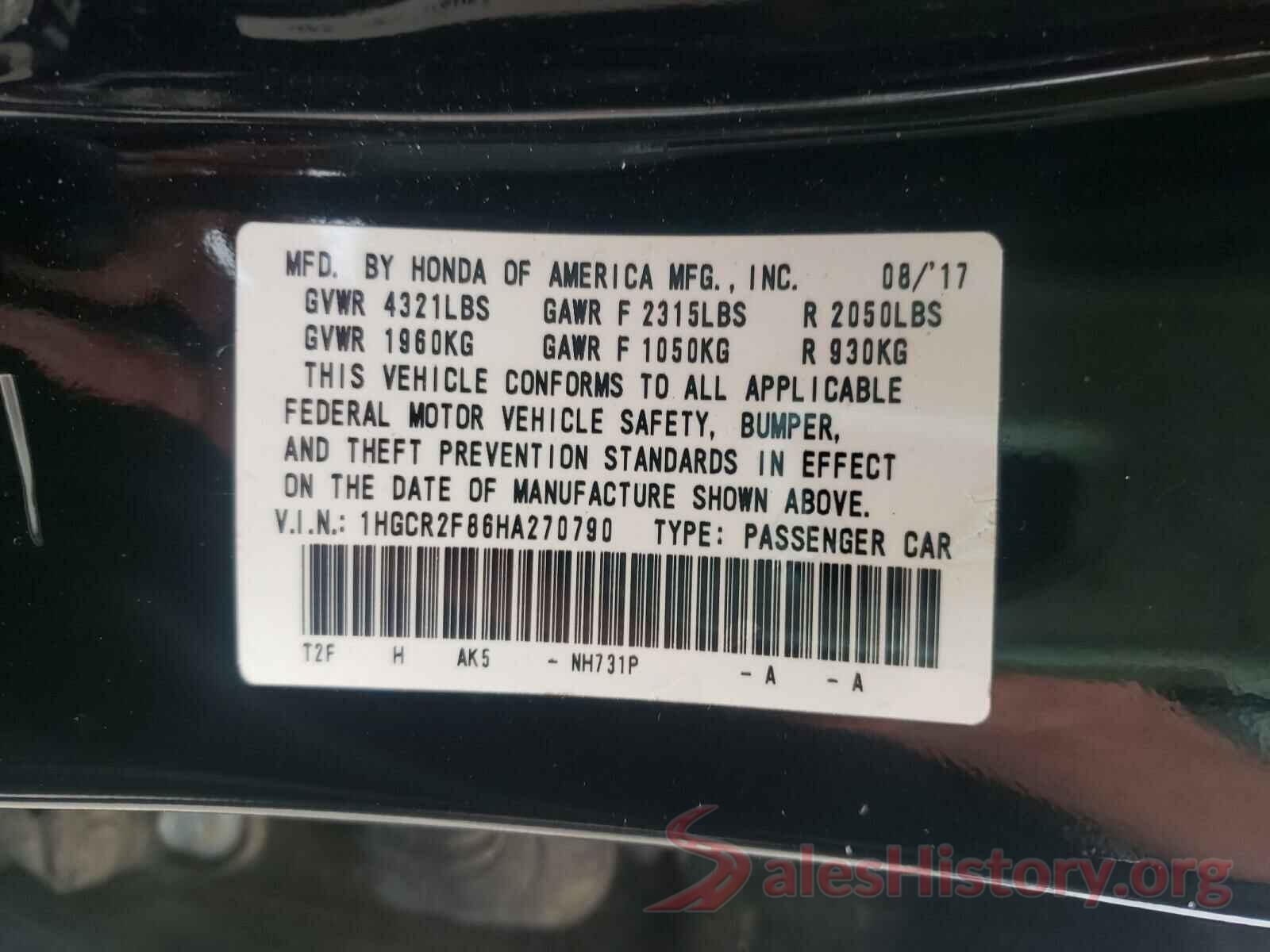 1HGCR2F86HA270790 2017 HONDA ACCORD