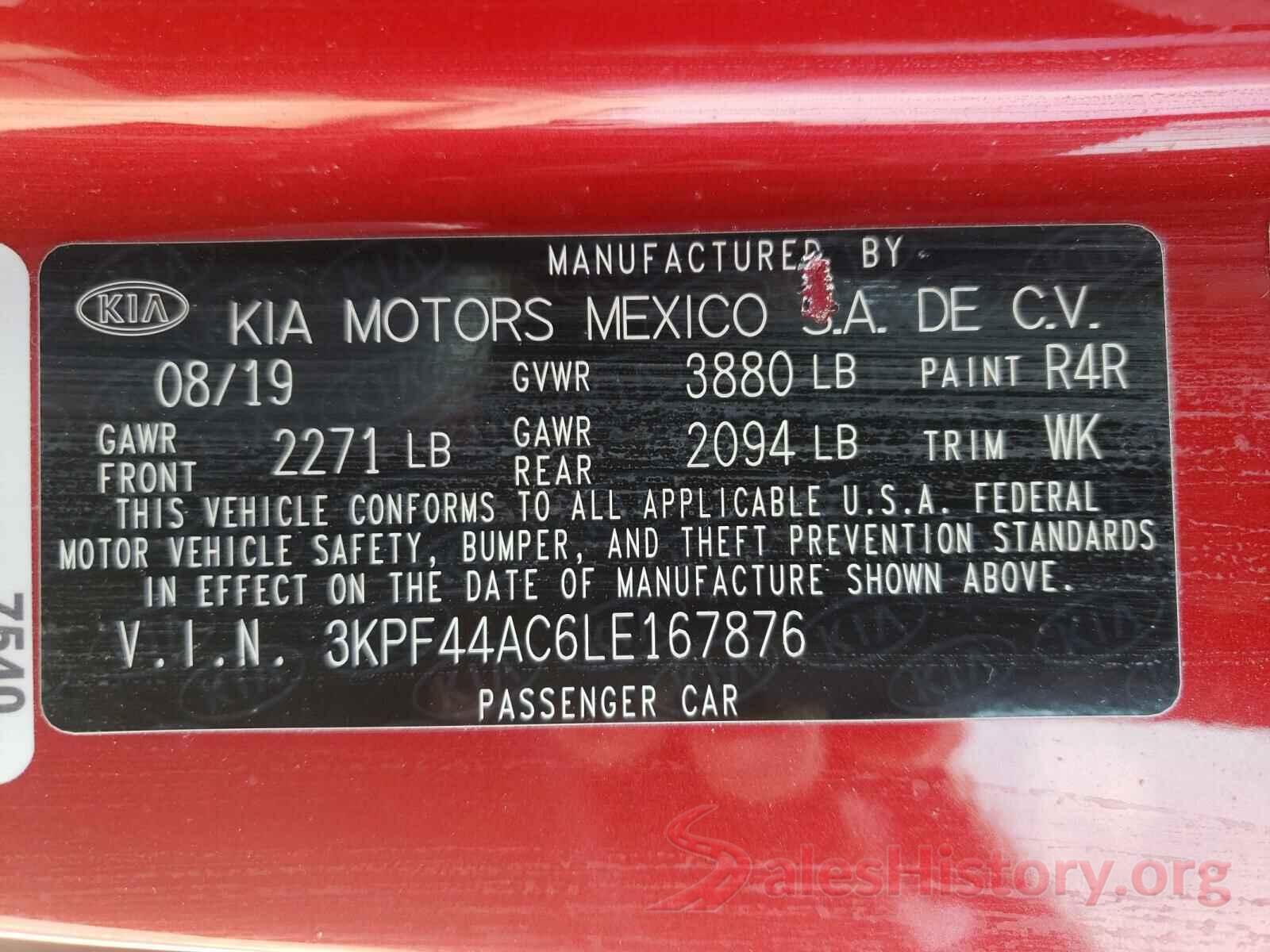 3KPF44AC6LE167876 2020 KIA FORTE