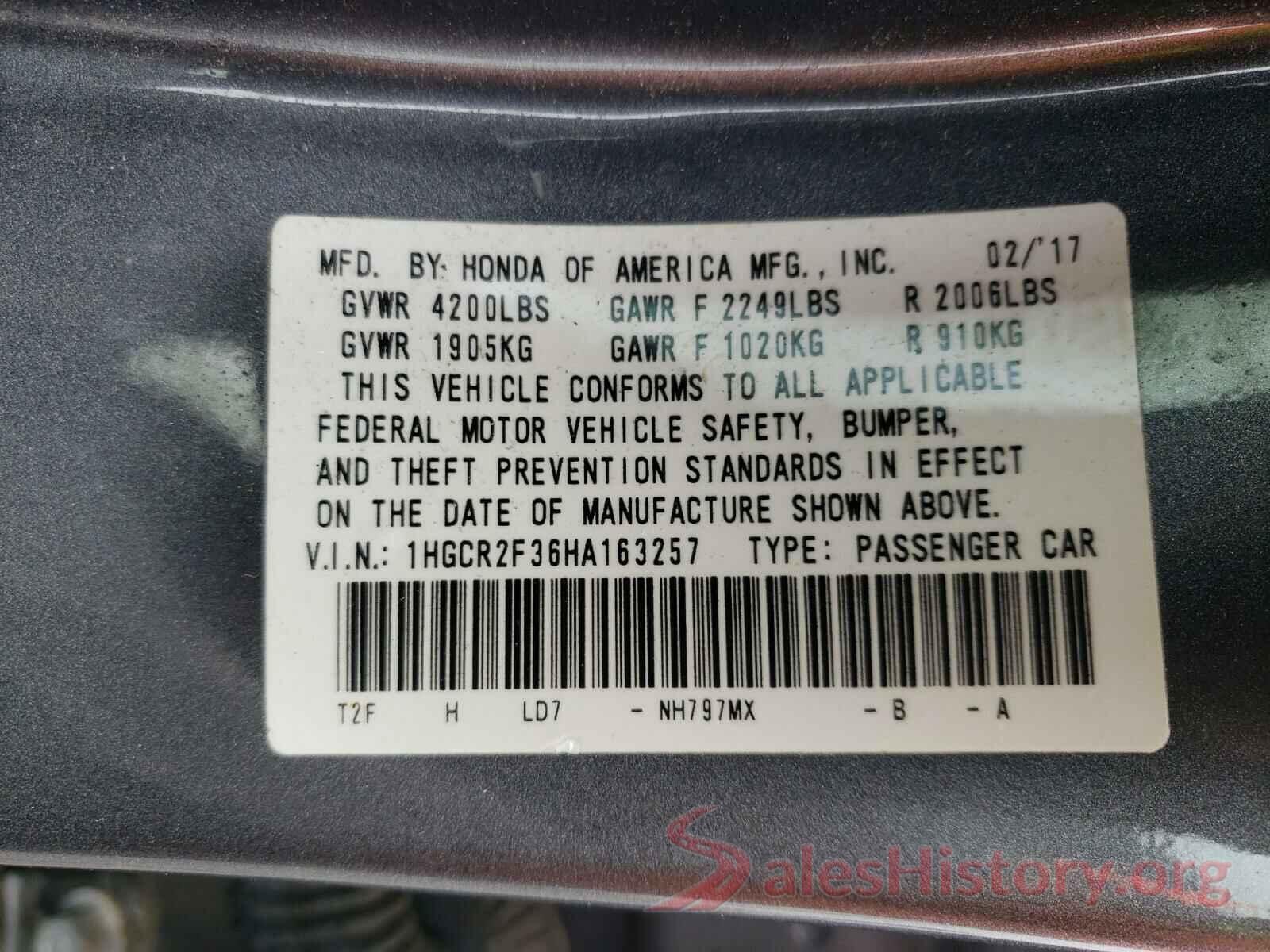 1HGCR2F36HA163257 2017 HONDA ACCORD