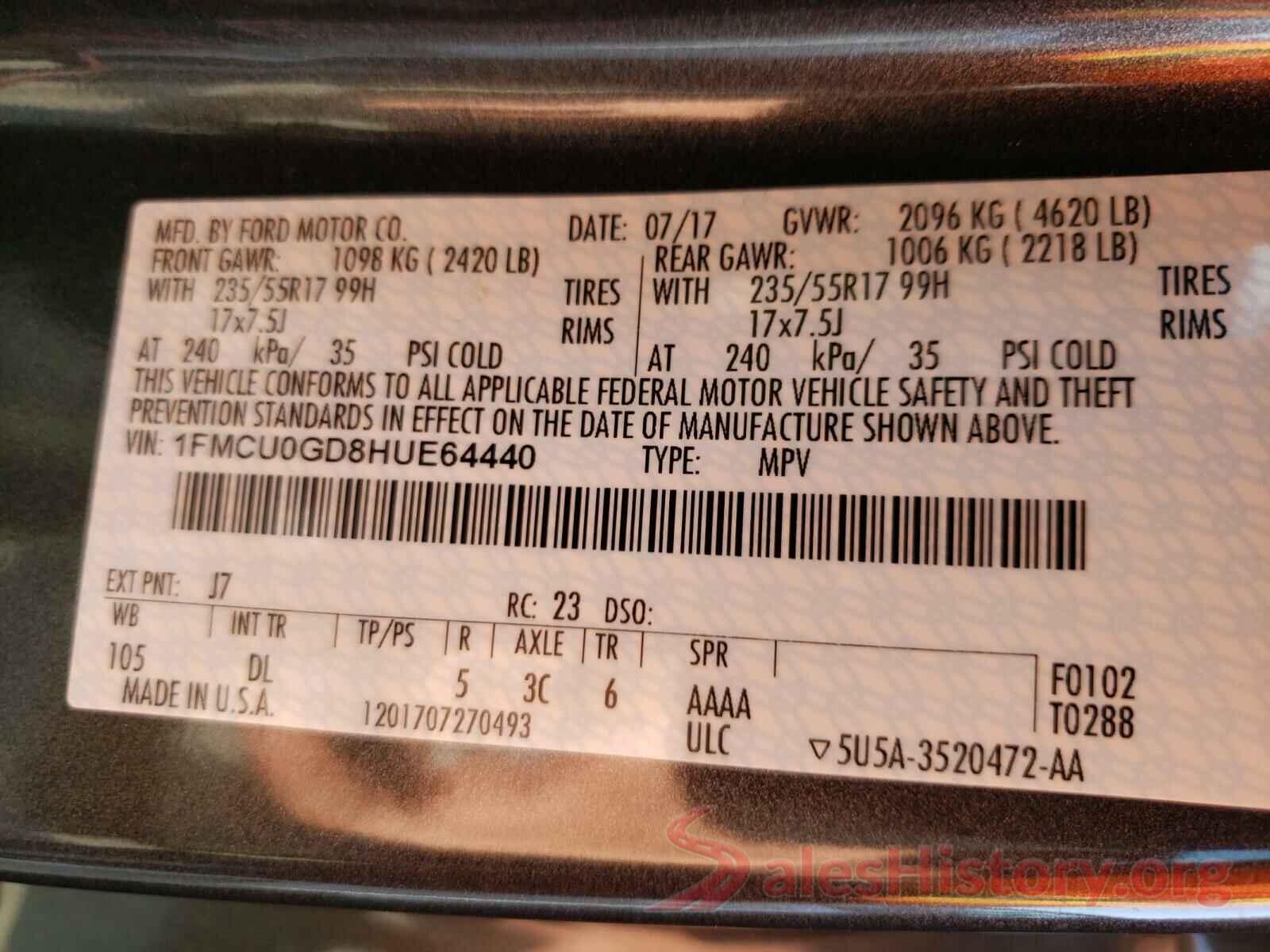 1FMCU0GD8HUE64440 2017 FORD ESCAPE