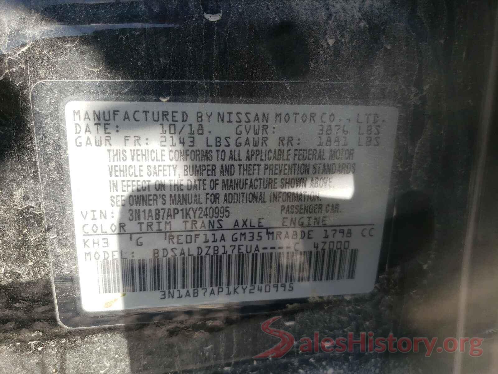 3N1AB7AP1KY240995 2019 NISSAN SENTRA