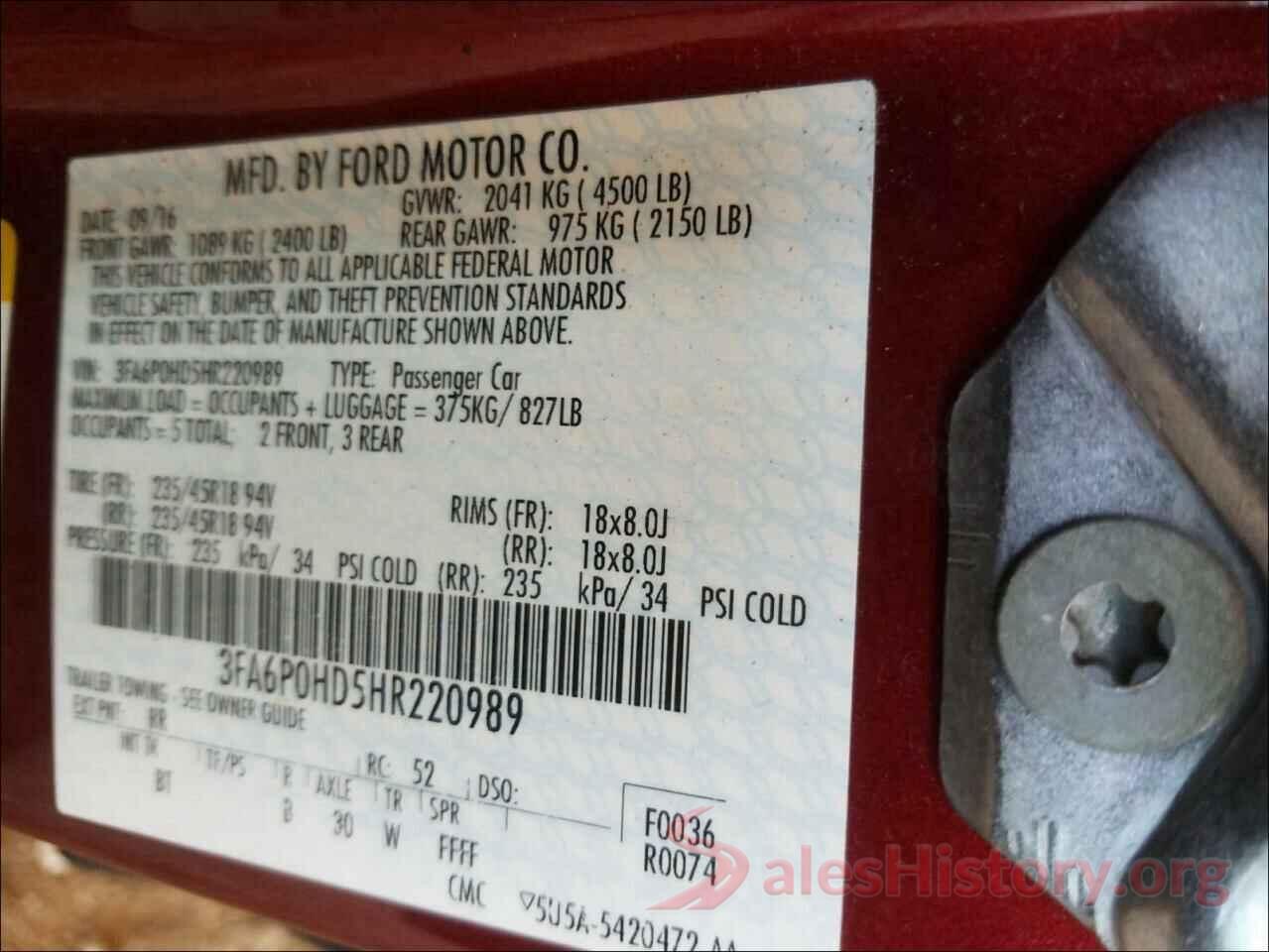 3FA6P0HD5HR220989 2017 FORD FUSION