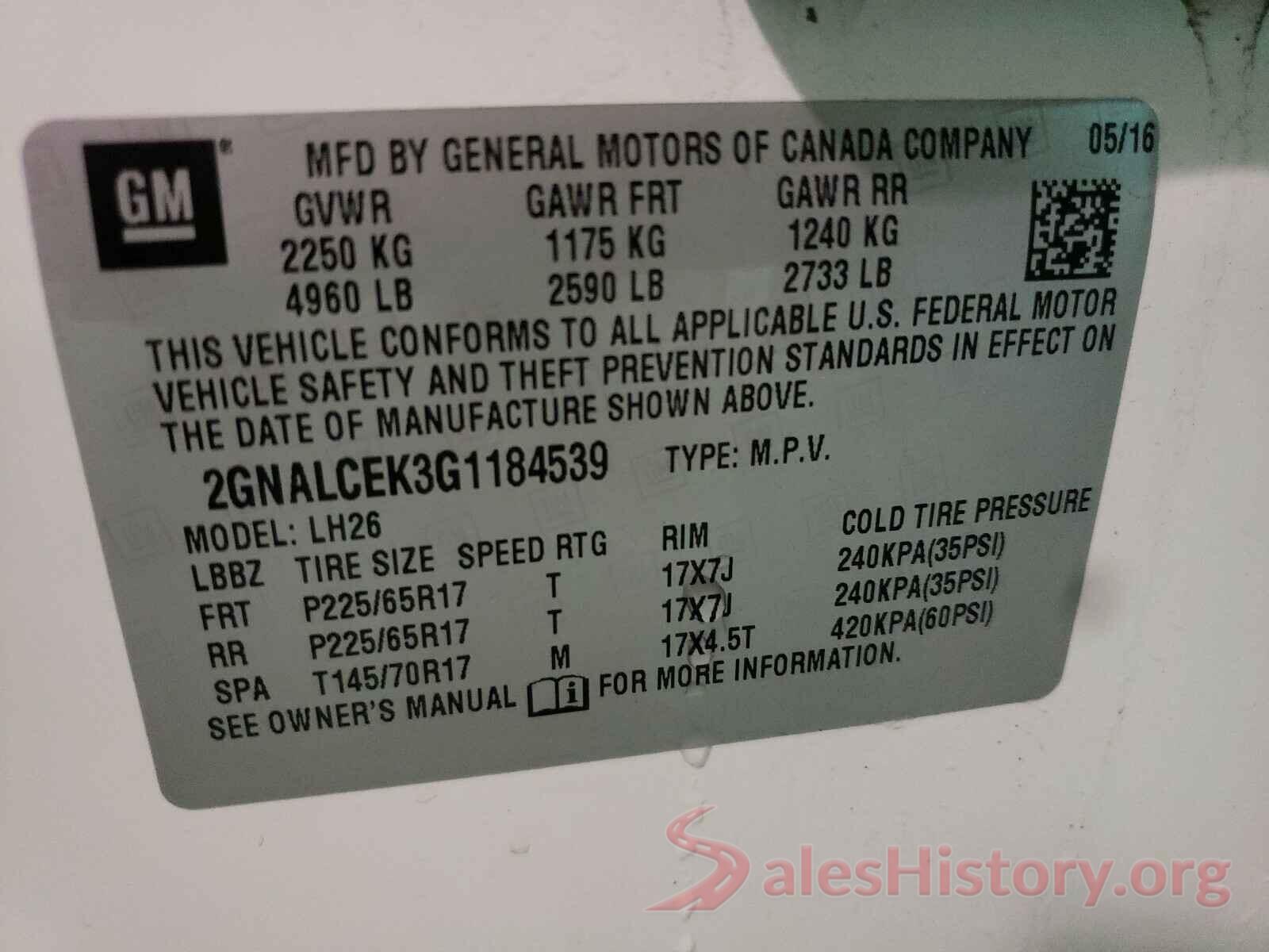 2GNALCEK3G1184539 2016 CHEVROLET EQUINOX