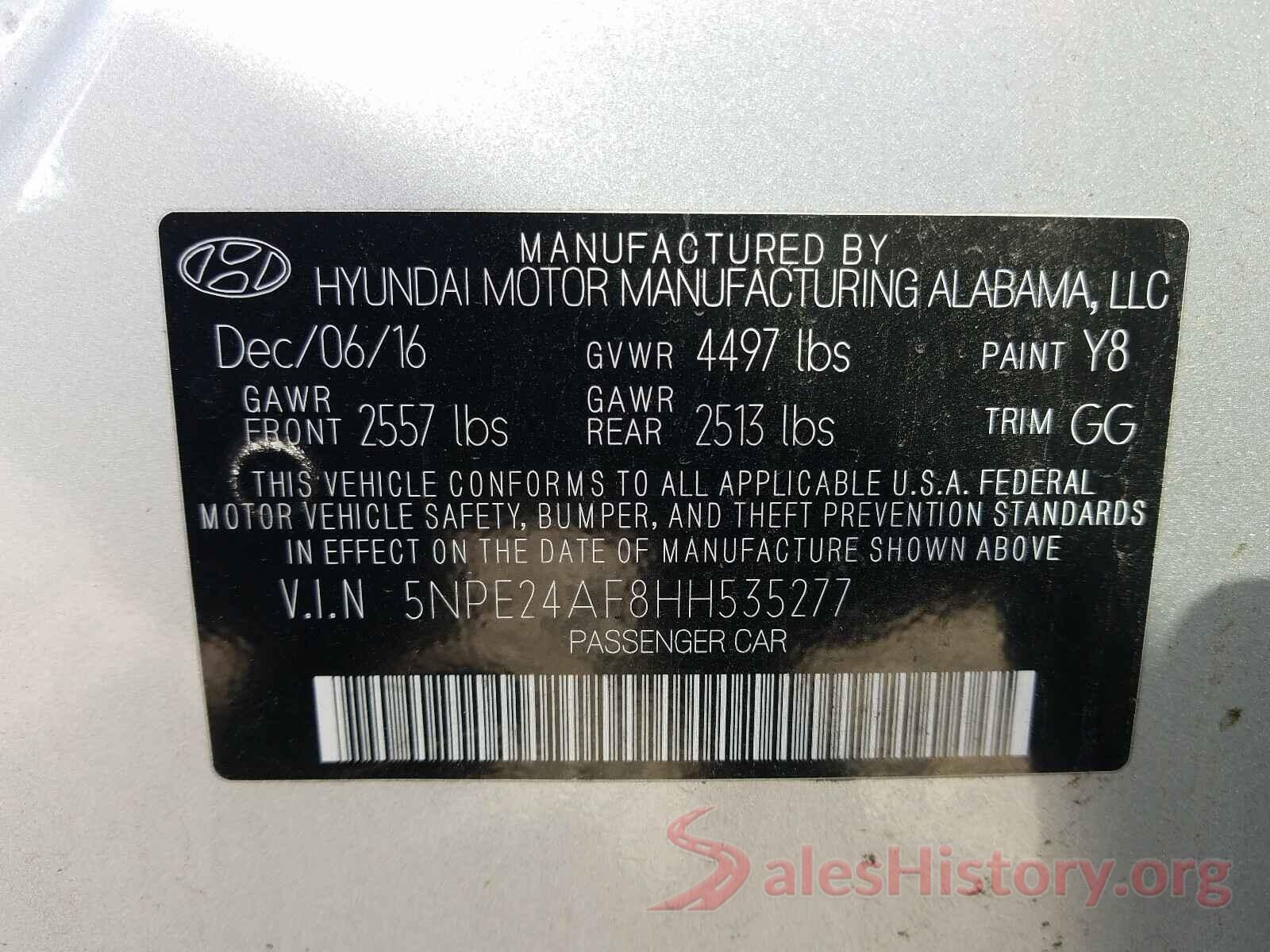 5NPE24AF8HH535277 2017 HYUNDAI SONATA